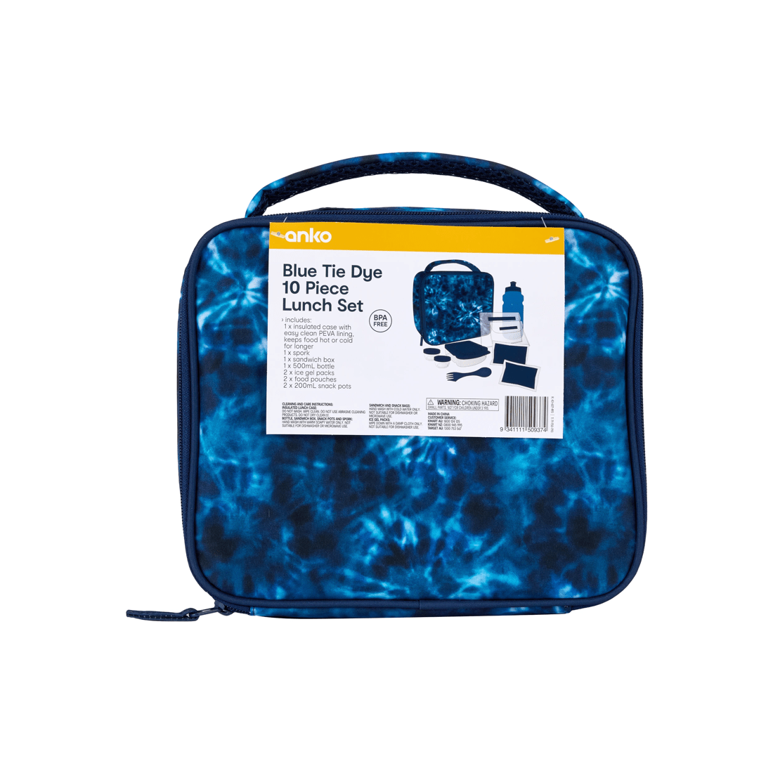 8 10 Piece Blue Tie Dye Lunch Set, 8 of 8