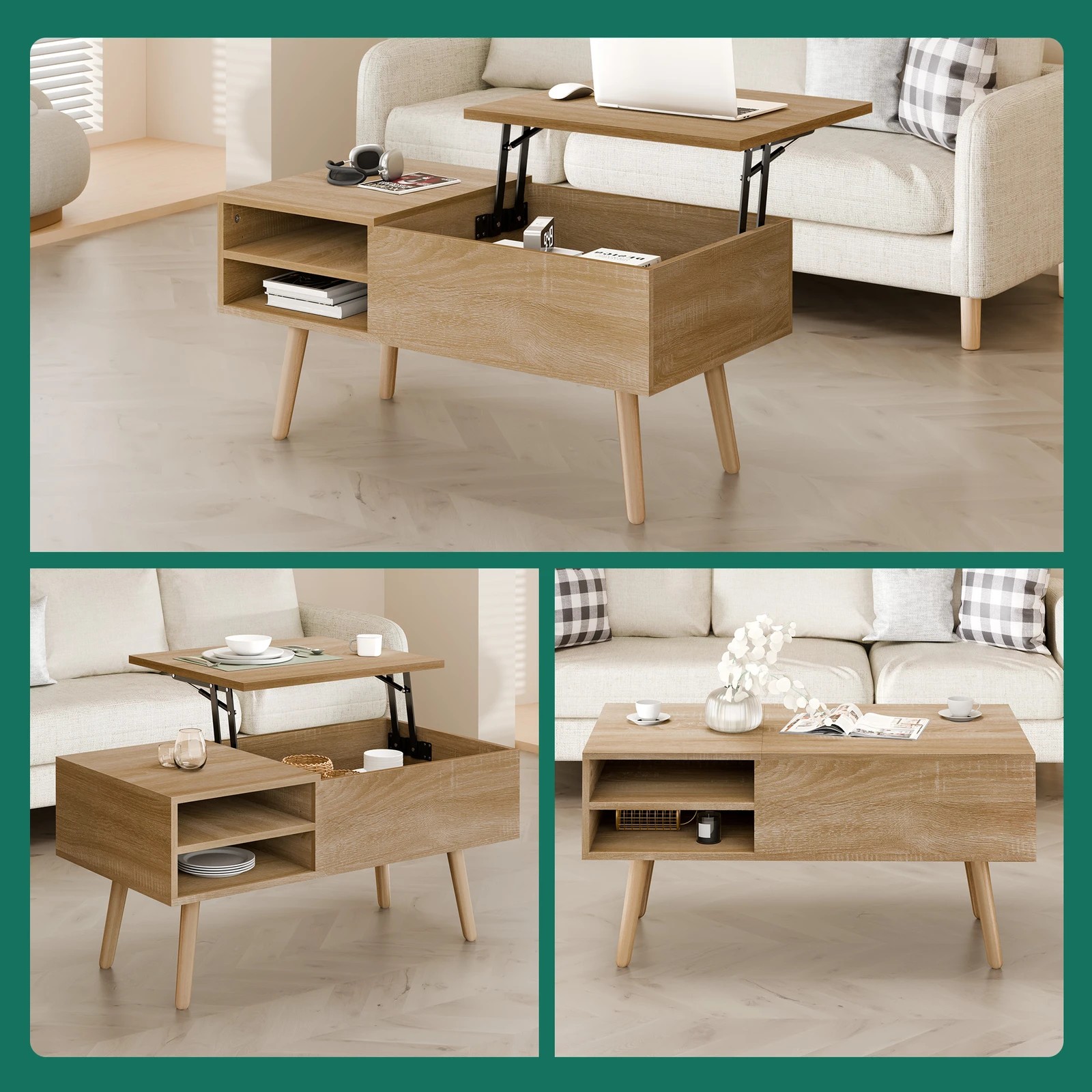 9 Alfordson Coffee Table 2-in-1 Lift Up Hidden Storage Wood, 9 of 10