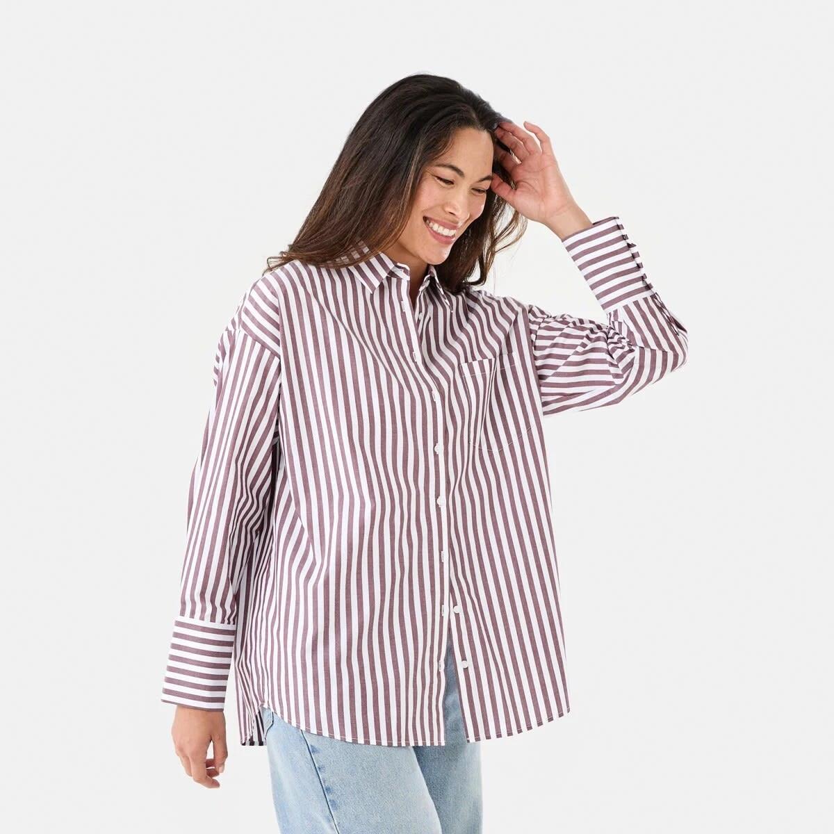 3 Long Sleeve Oversized Cotton Shirt Deep Strpe, 3 of 8