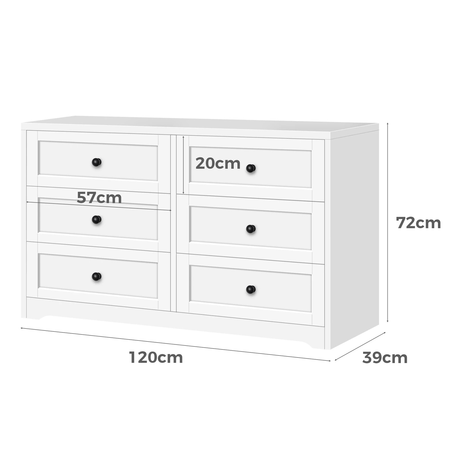 6 Alfordson 6 Chest of Drawers Hamptons Storage Cabinet Dresser Tallboy - White, 6 of 8