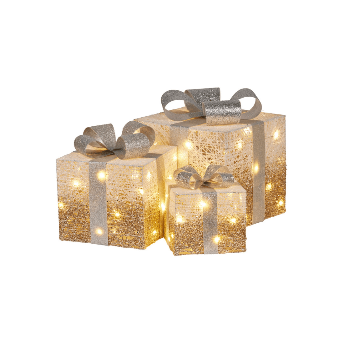 1 Christabelle 3 Piece Christmas Present Display Set with Lights - Champagne Finish, 1 of 3