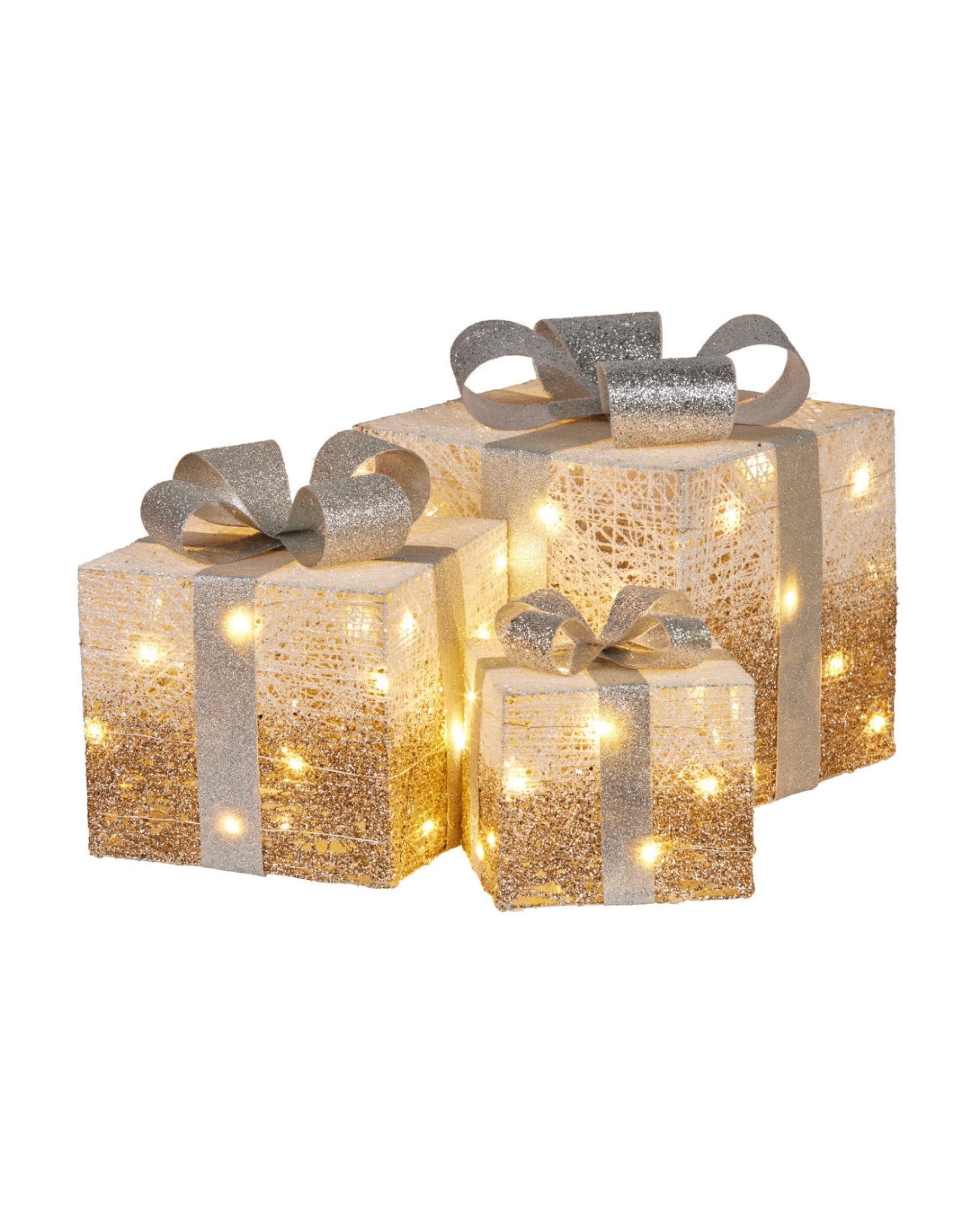 1 Christabelle 3 Piece Christmas Present Display Set with Lights - Champagne Finish, 1 of 3
