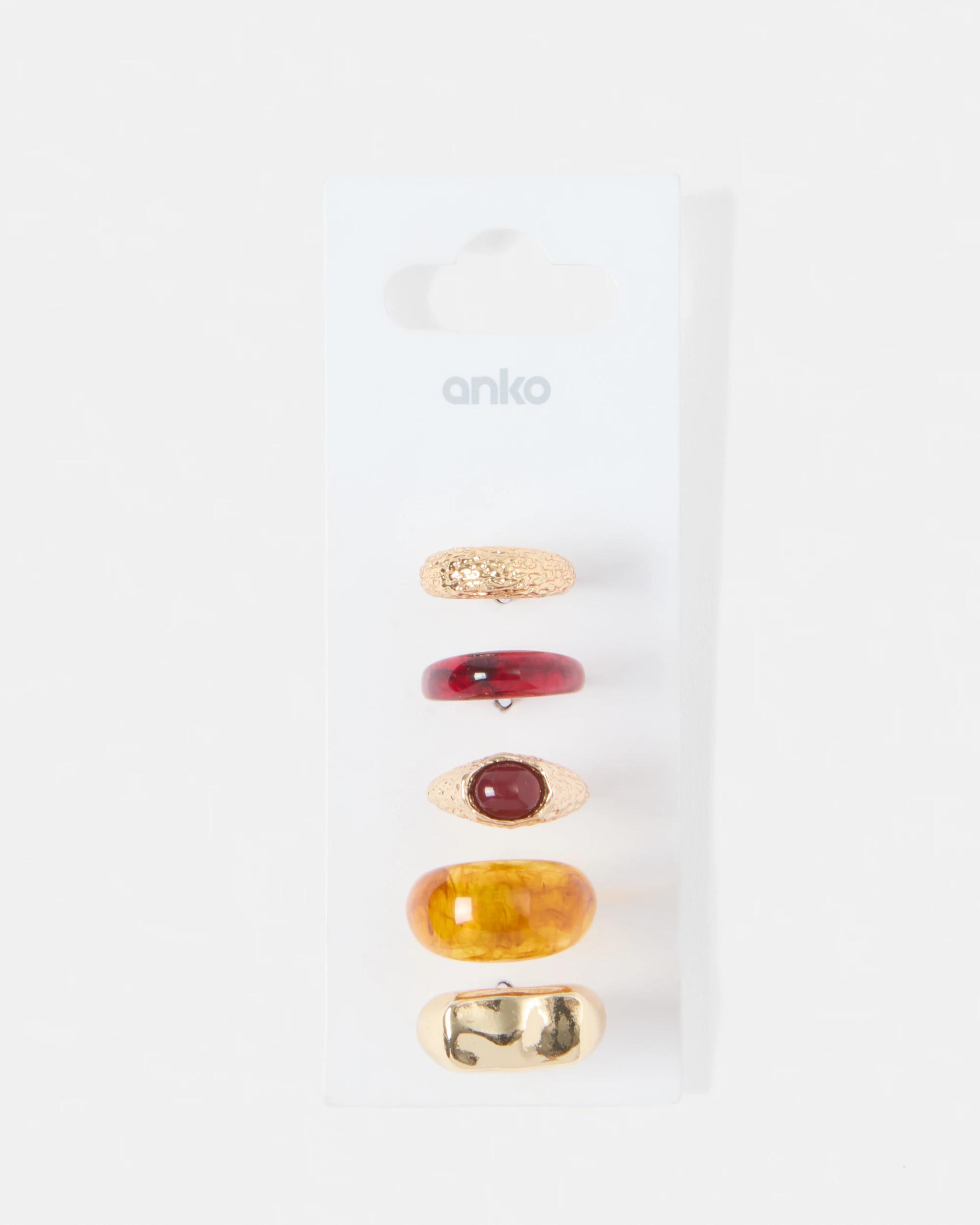 4 5 Pack Acrylic Stone Rings Gold, 4 of 4