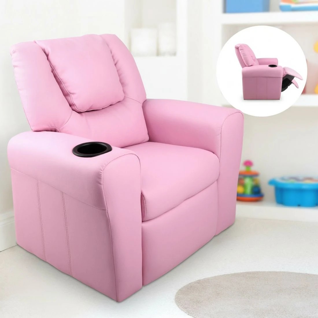 7 Keezi Kids Recliner Chair PU Leather Sofa Lounge Couch Children Armchair - Pink, 7 of 8