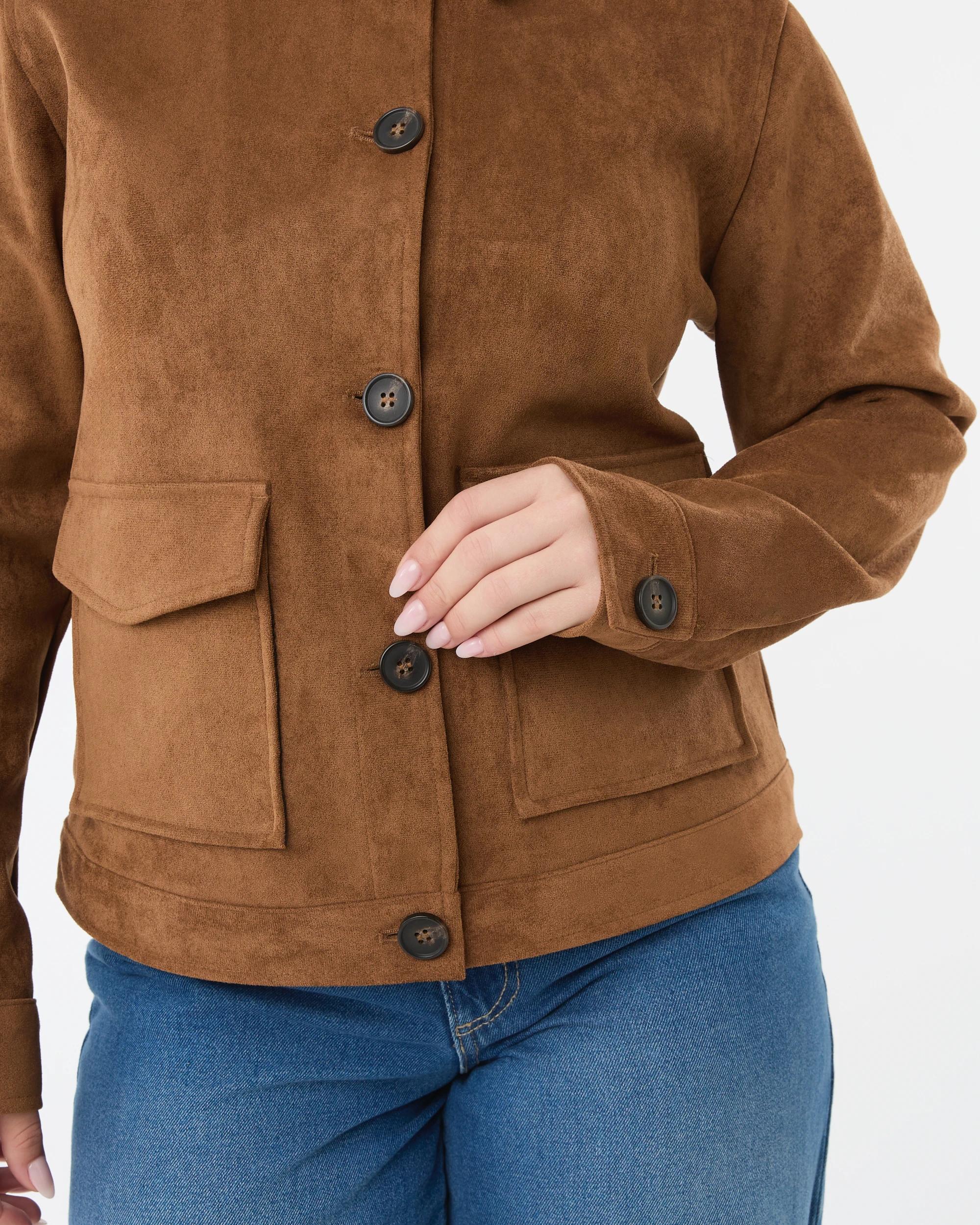 7 Fitted Suedette Jacket Tan, 7 of 10