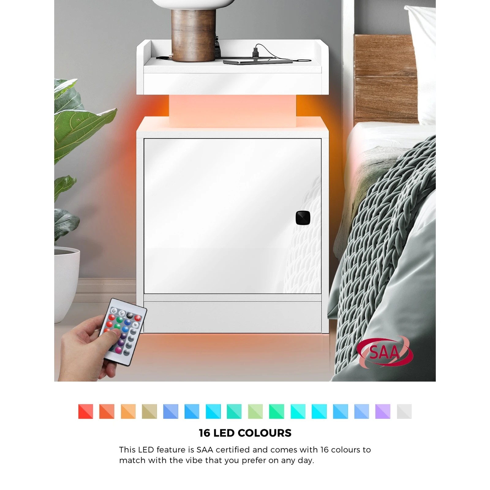 3 Oikiture Bedside Table Led Nightstand Usb Charging Station
 - White, 3 of 10