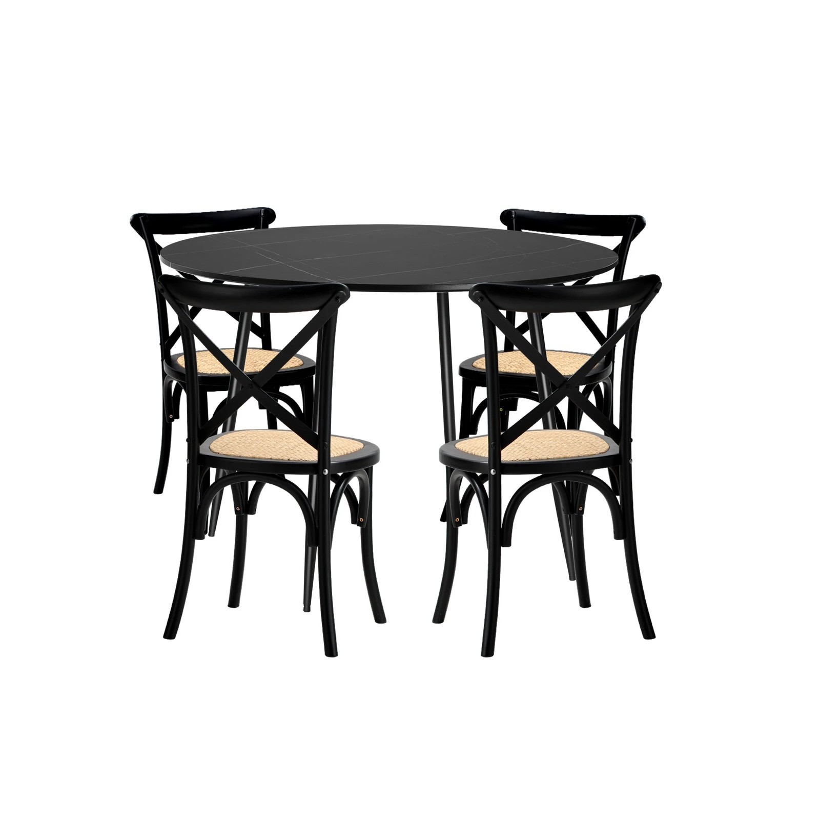 9 Oikiture 110cm Round Dining Table with 4PCS Dining Chairs Birch Timber - Black, 9 of 9