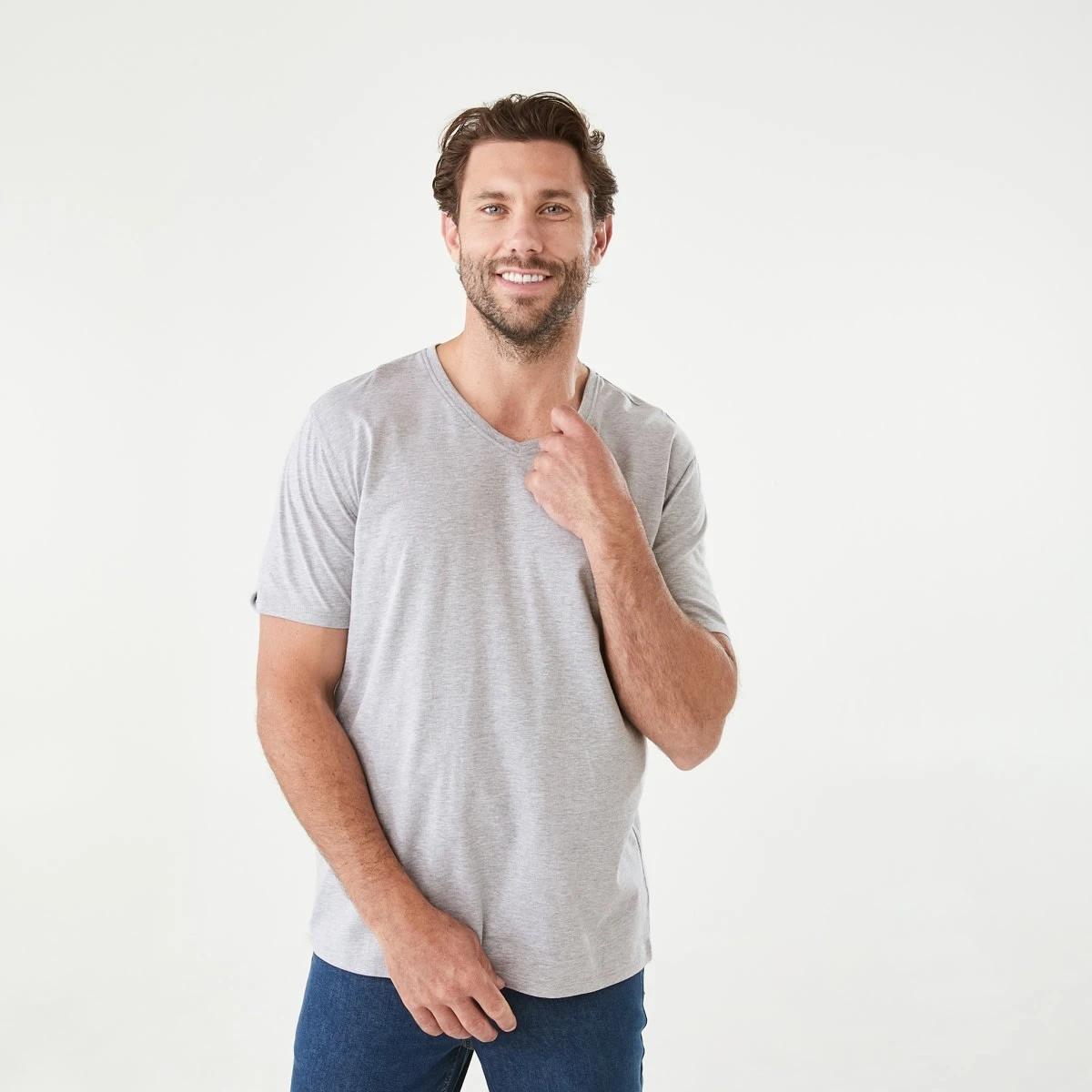 1 Plain V-Neck T-shirt Gry Marle, 1 of 5