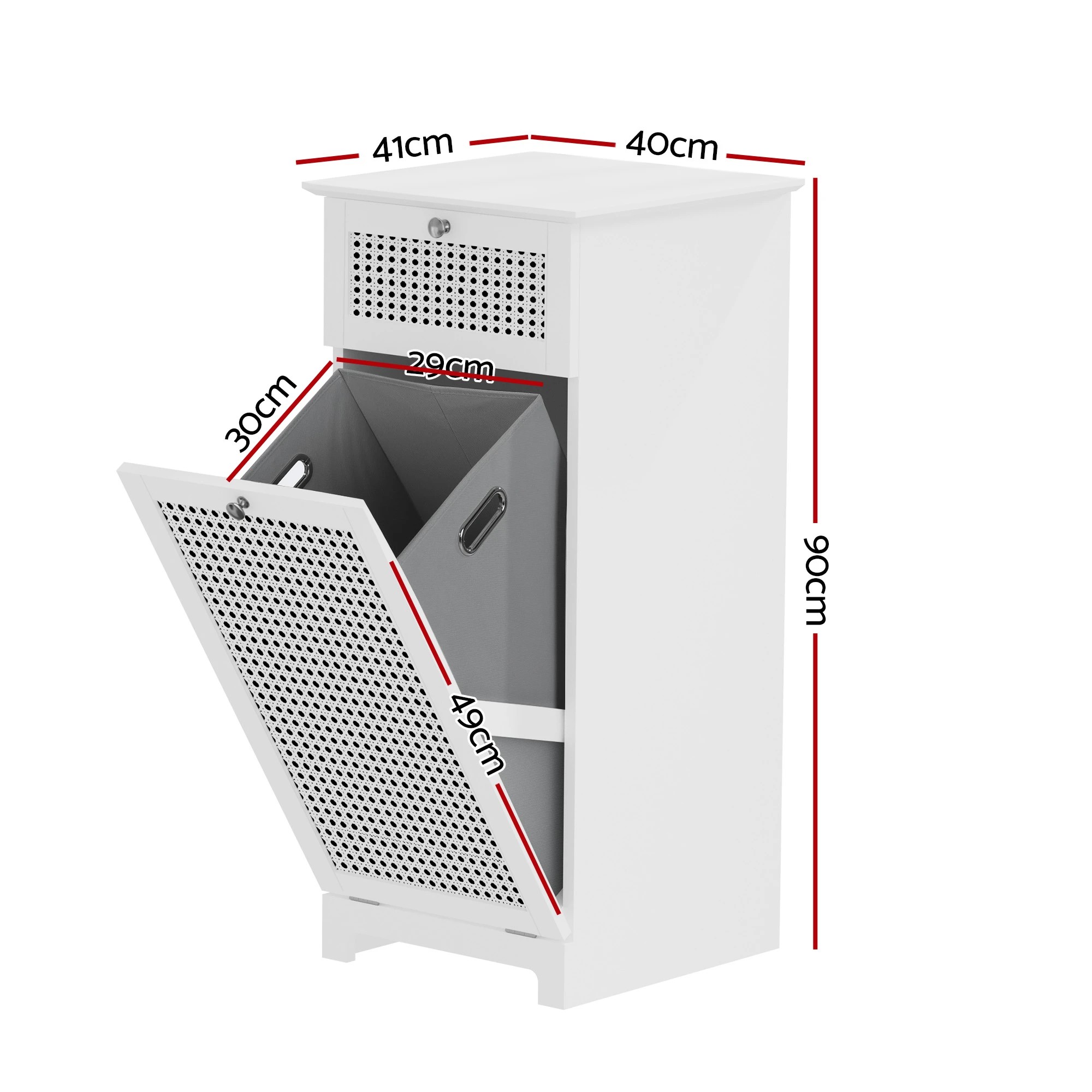 3 Artiss 2X Laundry Hamper Cabinet Bathroom Storage Rattan - White, 3 of 7