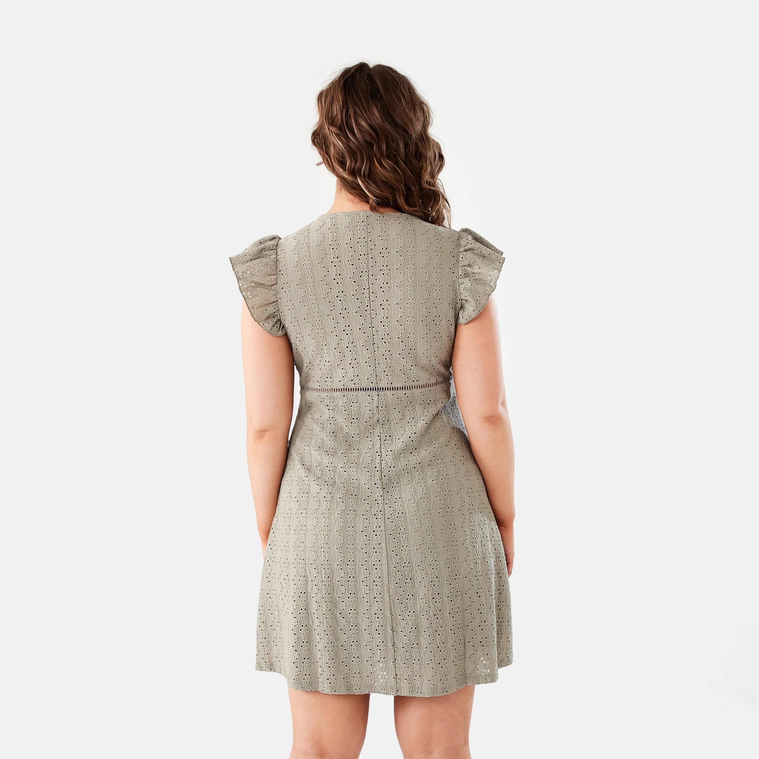 4 Sleeveless Broderie V-Neck Mini Dress Lt Khaki, 4 of 9