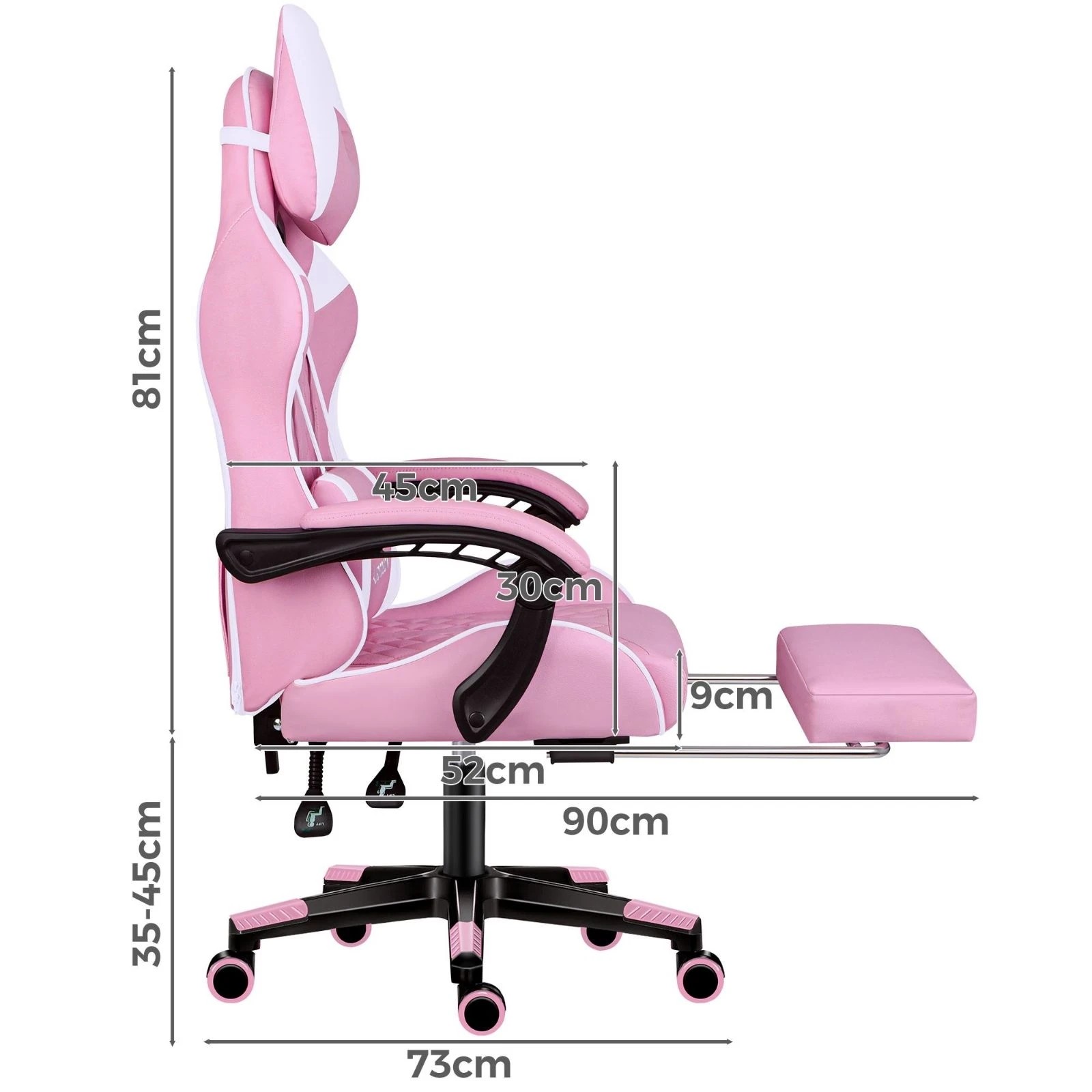 4 Alfordson Gaming Chair Office Racer Large Lumbar Cushion Footrest Seat Leather - Pink, 4 of 10