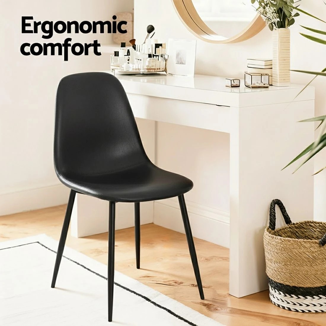 4 Artiss 4x Dining Chairs Retro PU Leather Kitchen Lounge Cafe Accent Chair - Black, 4 of 6