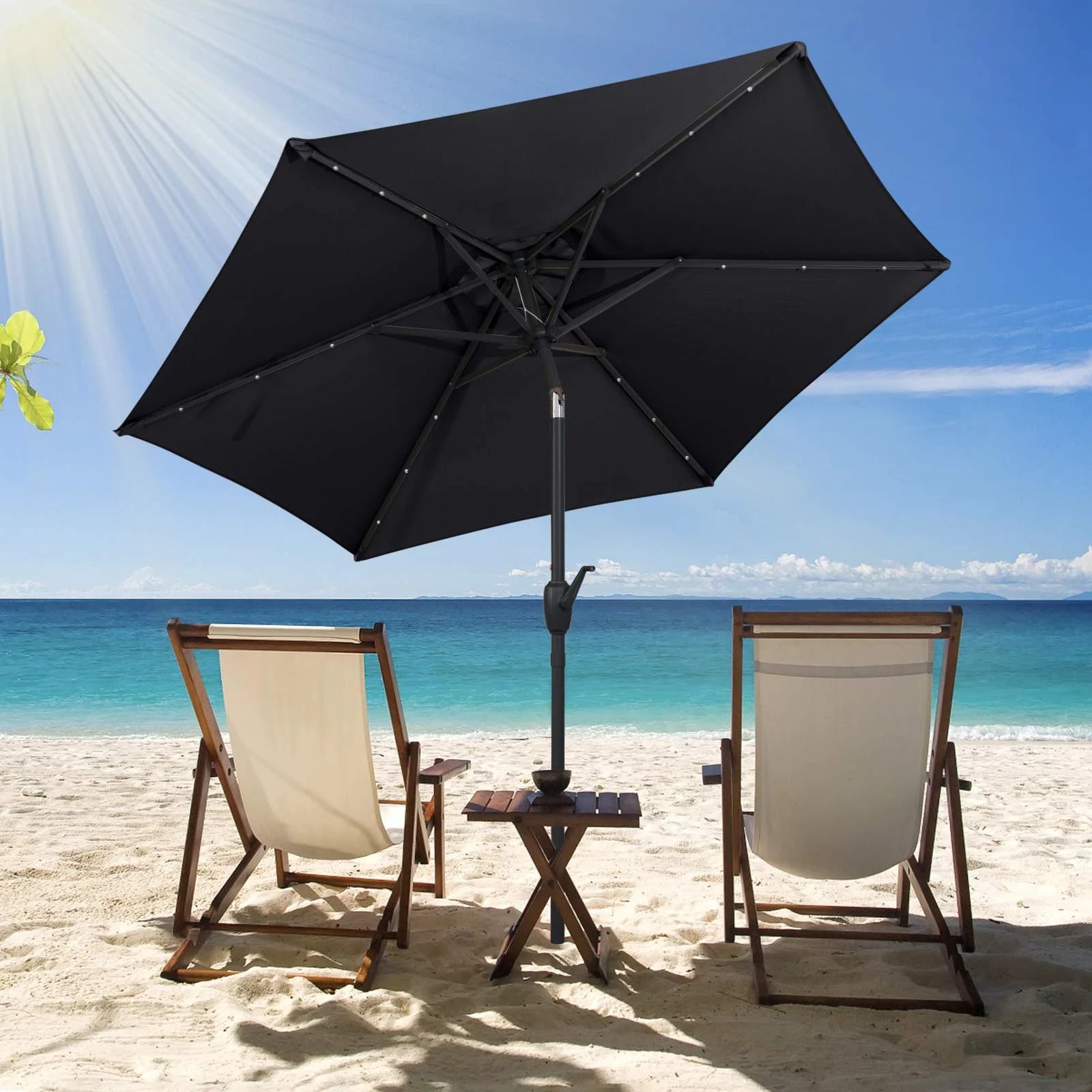 2 Costway 2.3M Solar Patio Umbrella w/18 LED Lights Push Button Tilt Outdoor Heavy-Duty - Black, 2 of 3