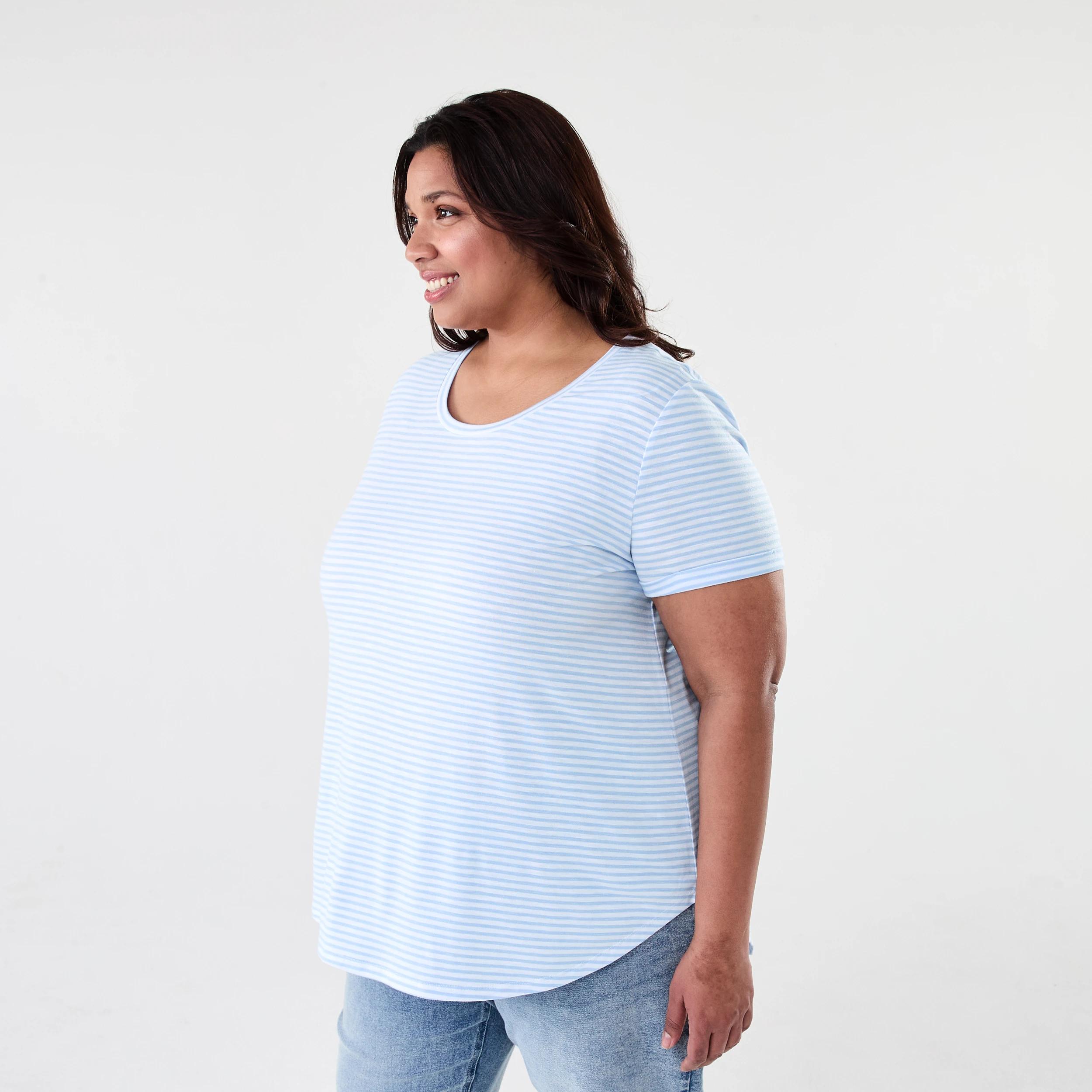 2 Curve Short Sleeve Slub Round Neck T-shirt Bruni Strp, 2 of 6