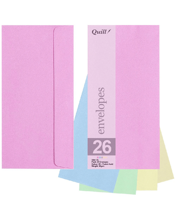 Quill DL Envelopes Pastel Assorted 25 Pack
