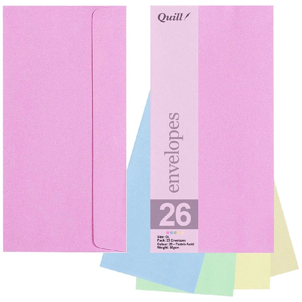 1 Quill DL Envelopes Pastel Assorted 25 Pack, 1 of 3