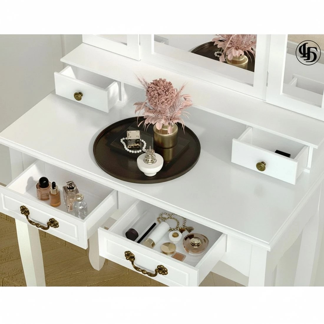 7 Artiss Dressing Table Stool Set Foldable Mirror - White, 7 of 8