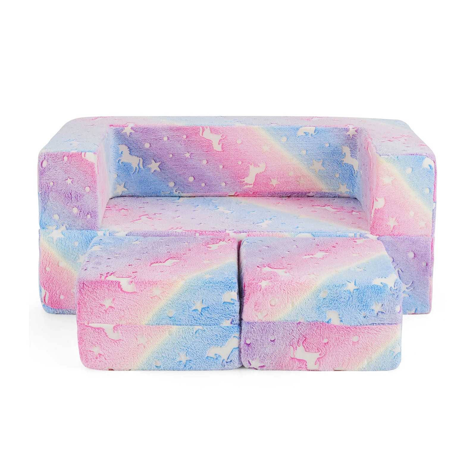 1 Costway Macaron Color Double Seater Luminous Foldable Sofa w/Removable Flannel Cover - Multi, 1 of 2