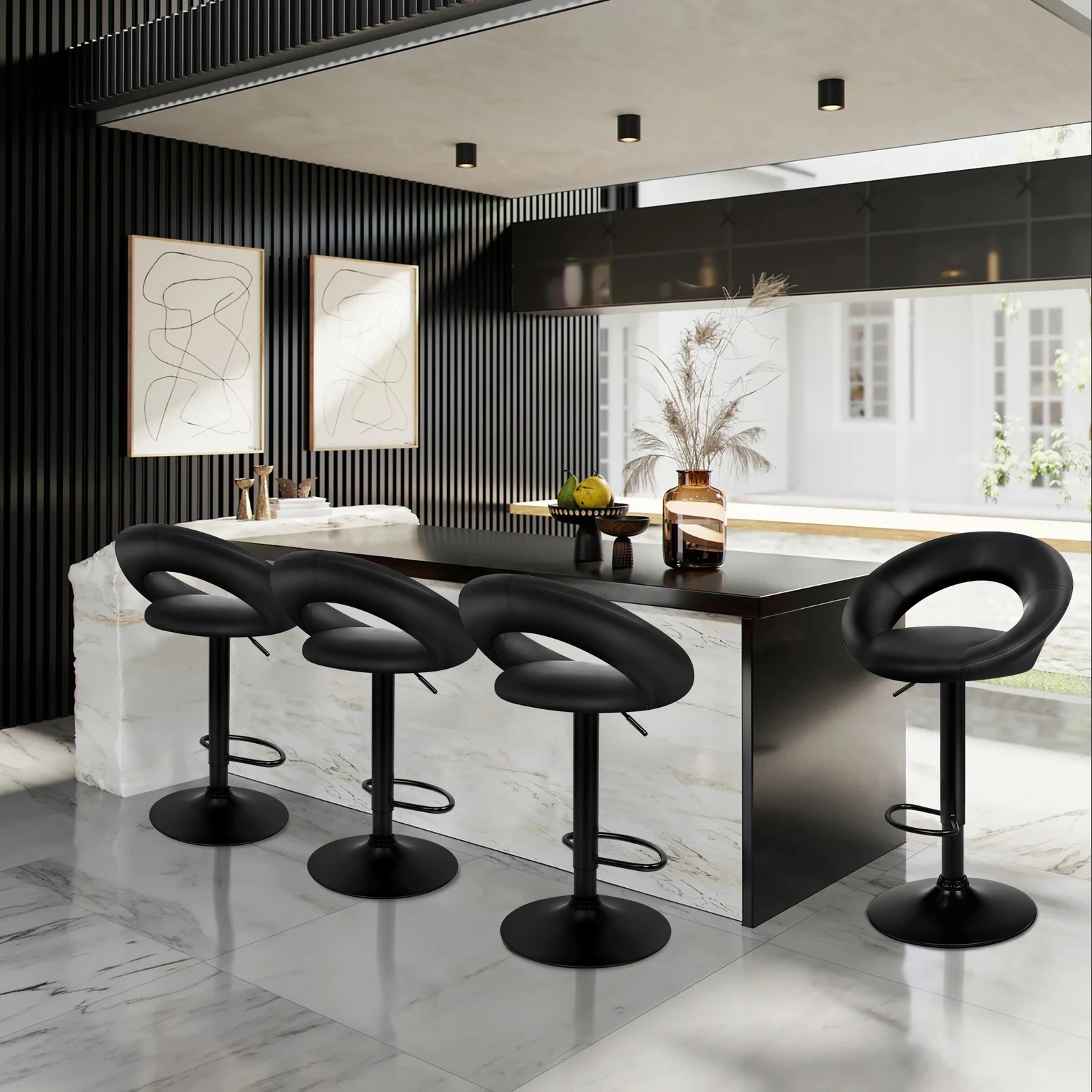 8 Alfordson 2x Bar Stools Ovadia Kitchen Swivel Chair Leather Gas Lift - All Black, 8 of 8