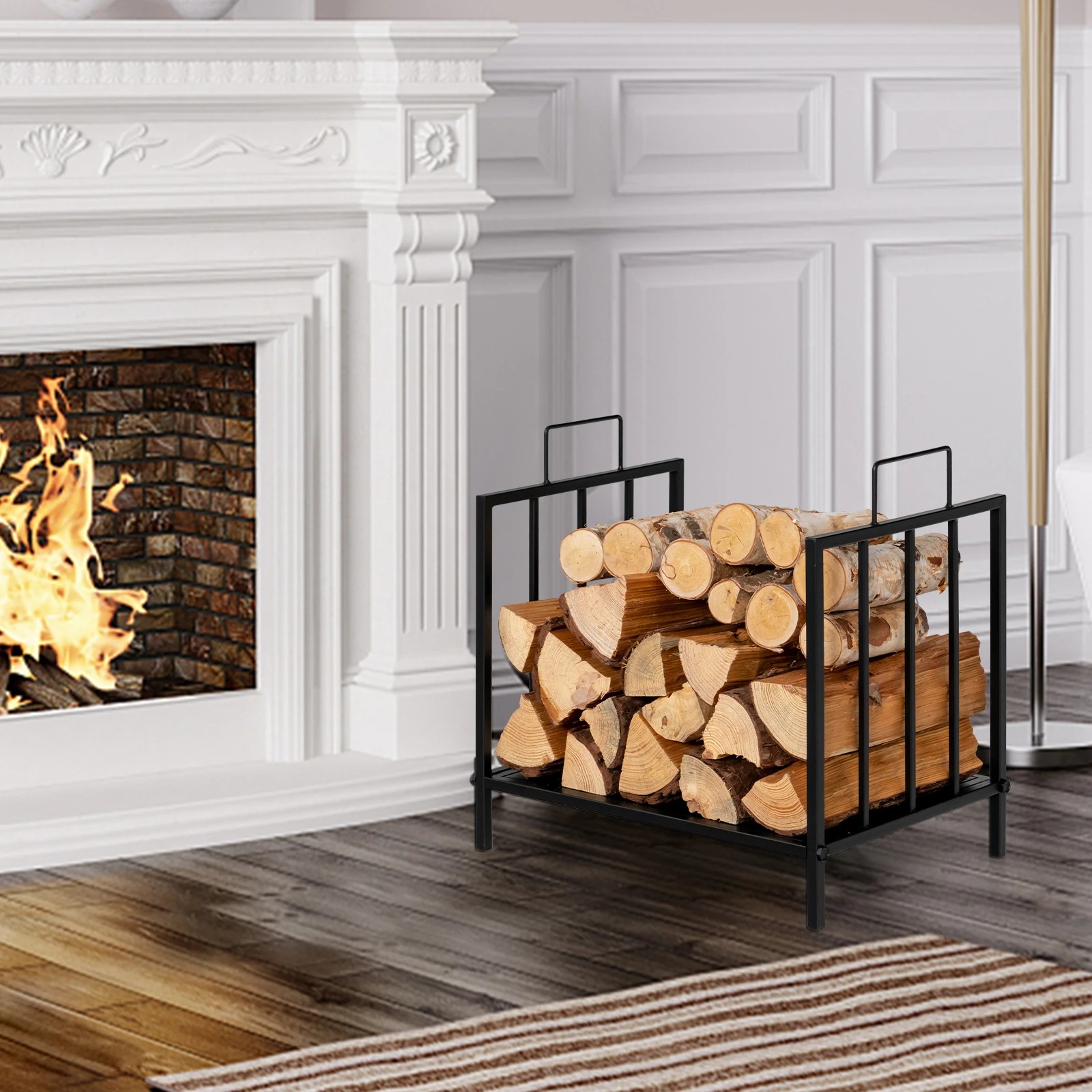 2 Costway Firewood Storage Rack Steel Fire Wood Stand 46x31x46cm - Black, 2 of 2
