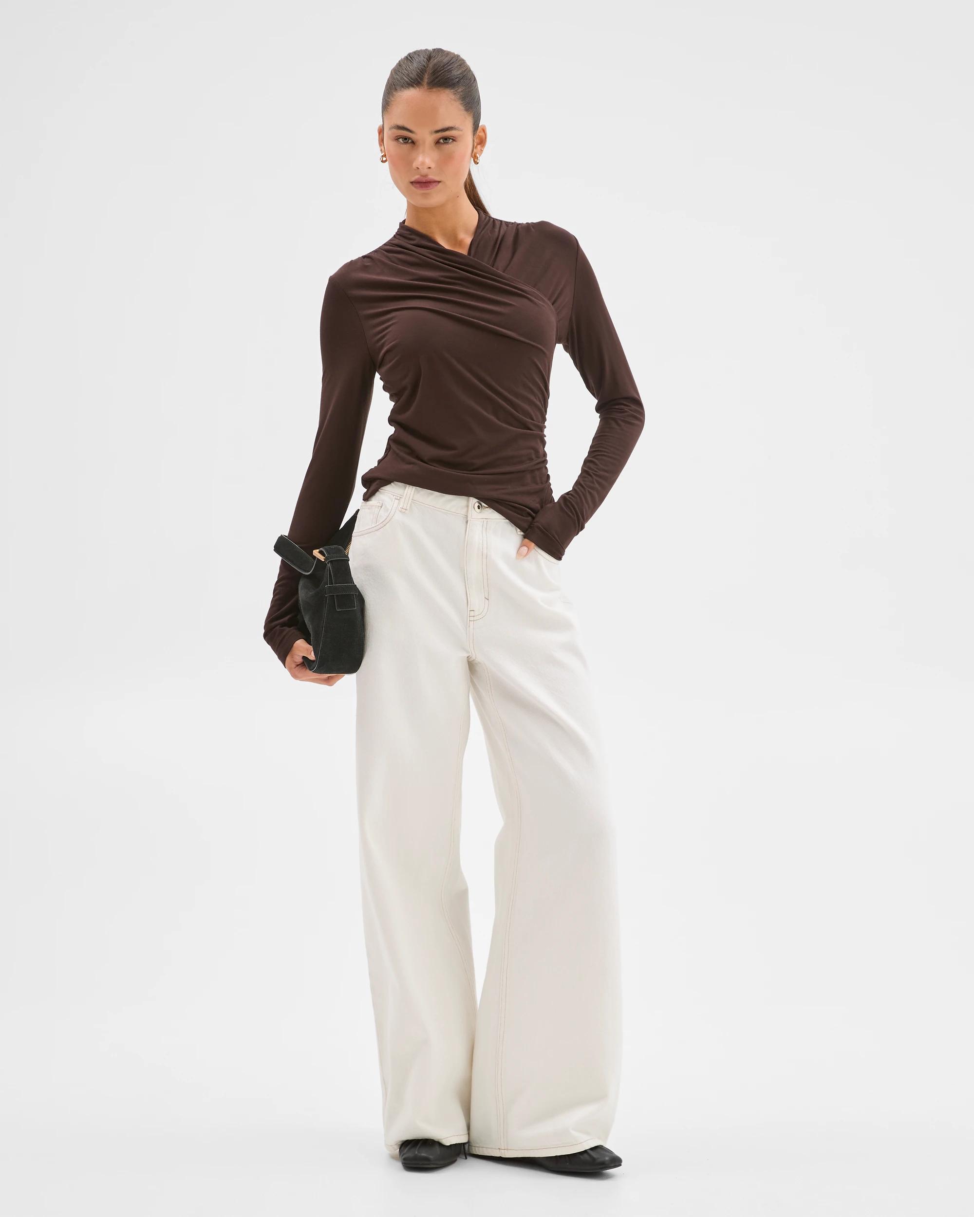 2 Lily Loves Long Sleeve Crossover Drape Top TRUFFLE, 2 of 6