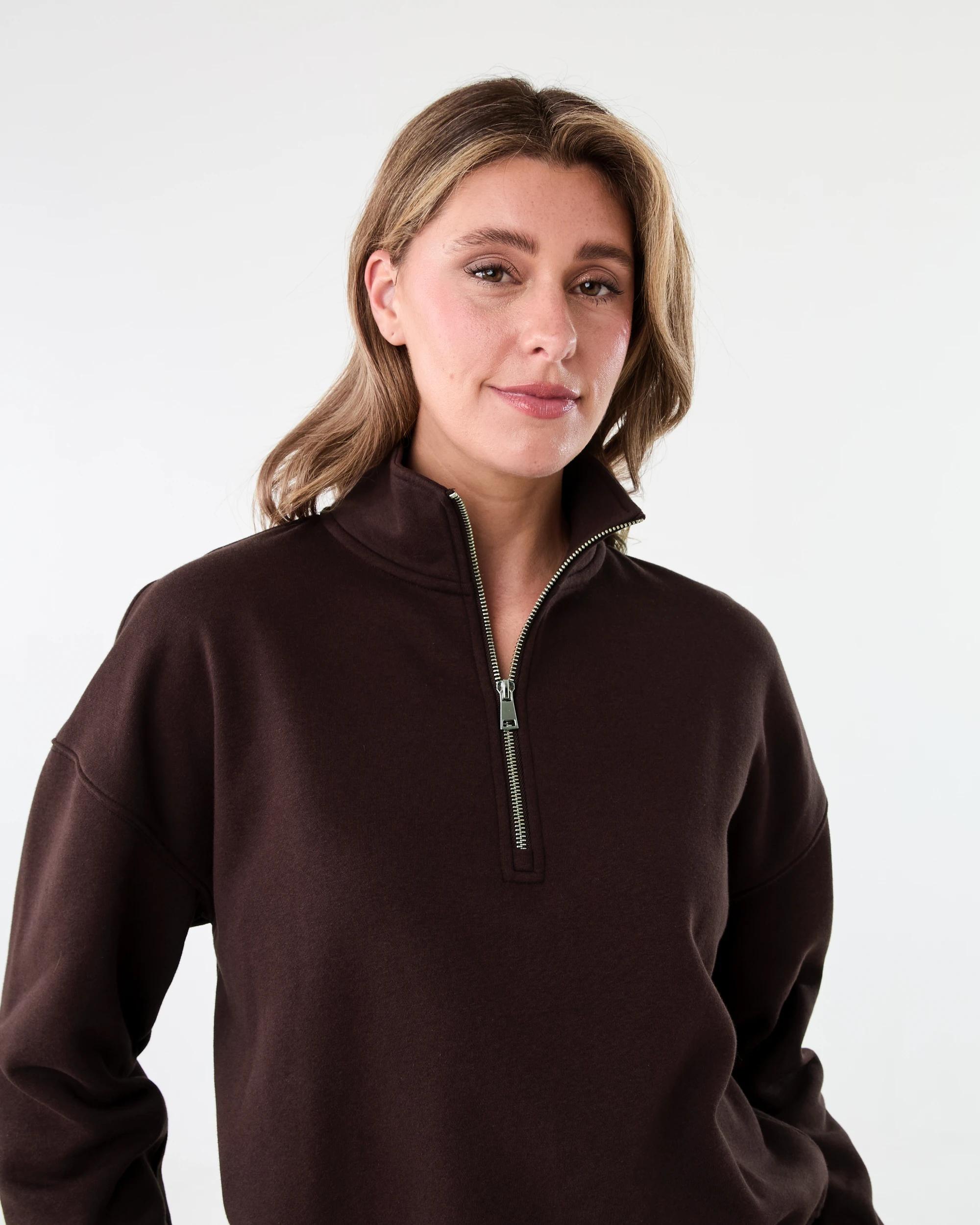 4 Quarter Zip Seam Front Sweatshirt Choc Plum, 4 of 6