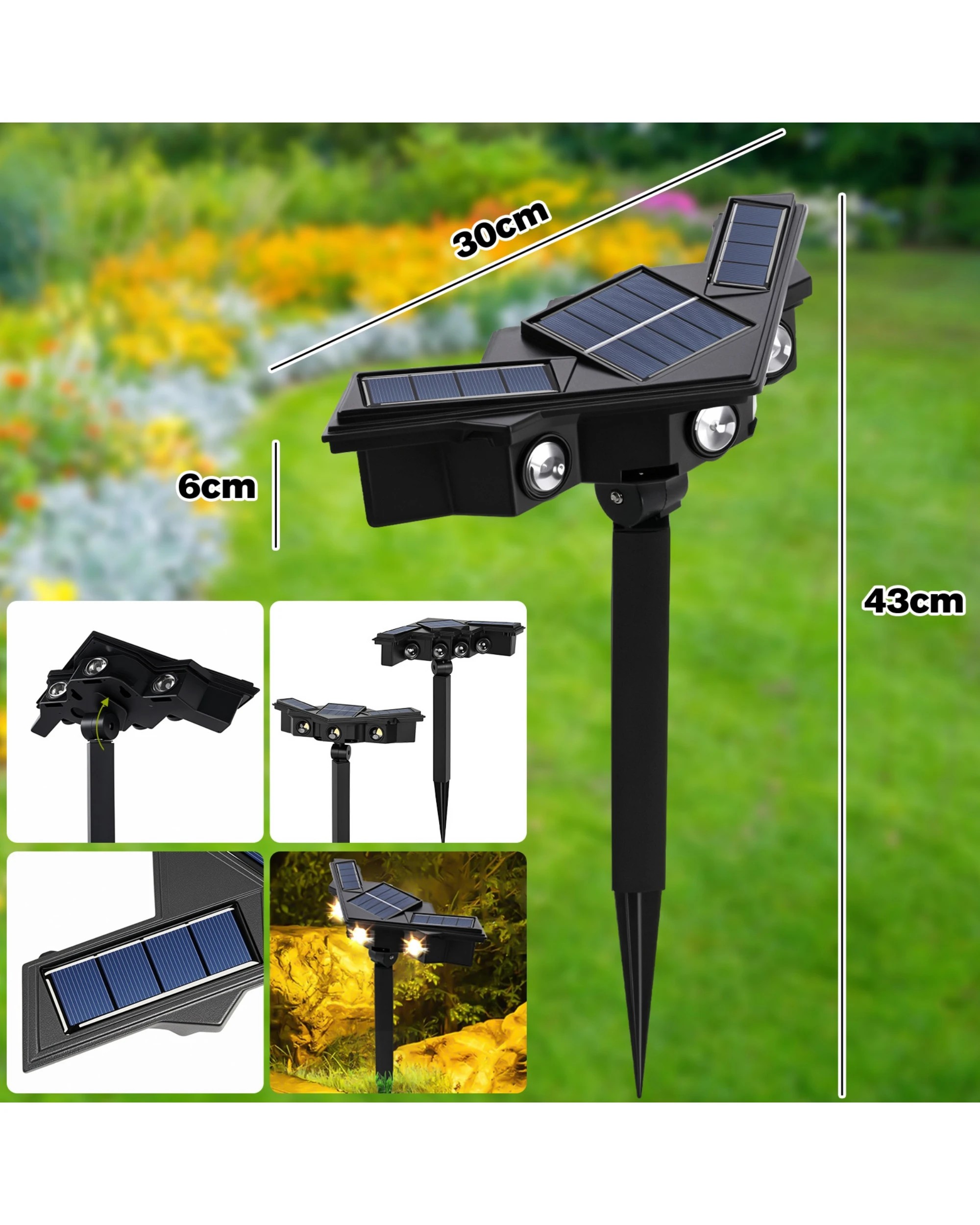 4 Advwin Solar Spot Lights Outdoor Ground/Wall 2 in 1 IP65 Waterproof - Black, 4 of 8