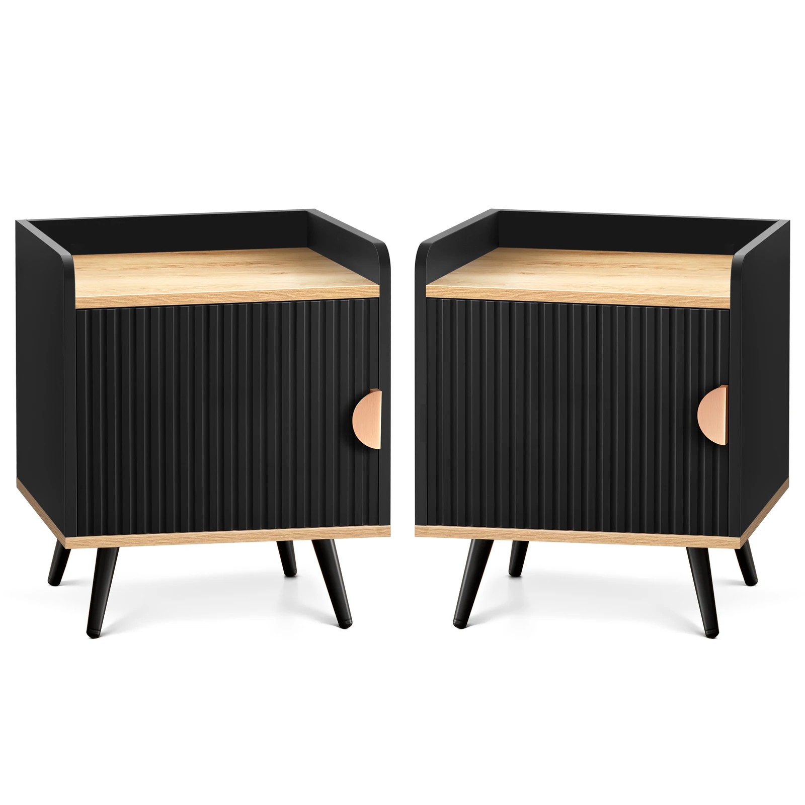 1 Alfordson 2x Bedside Table Cabinet Nightstand Side Storage - Black, 1 of 10