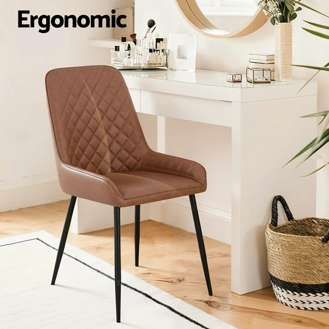 4 Artiss 4x Dining Chairs Retro PU Leather Kitchen Lounge Cafe Accent Chair - Brown, 4 of 6