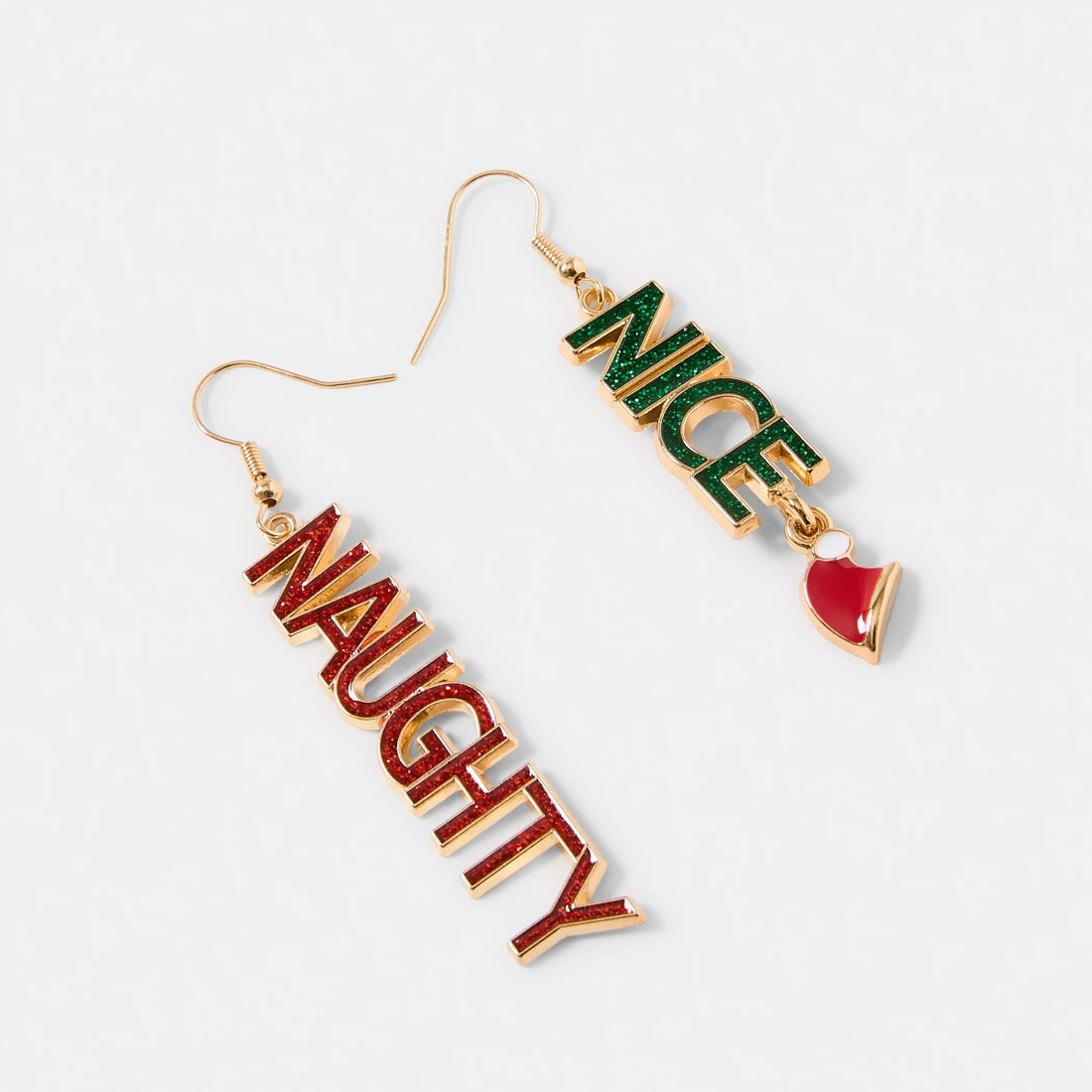 2 Christmas Naughty Nice Earrings - Green, Red and Gold Tone, 2 of 5
