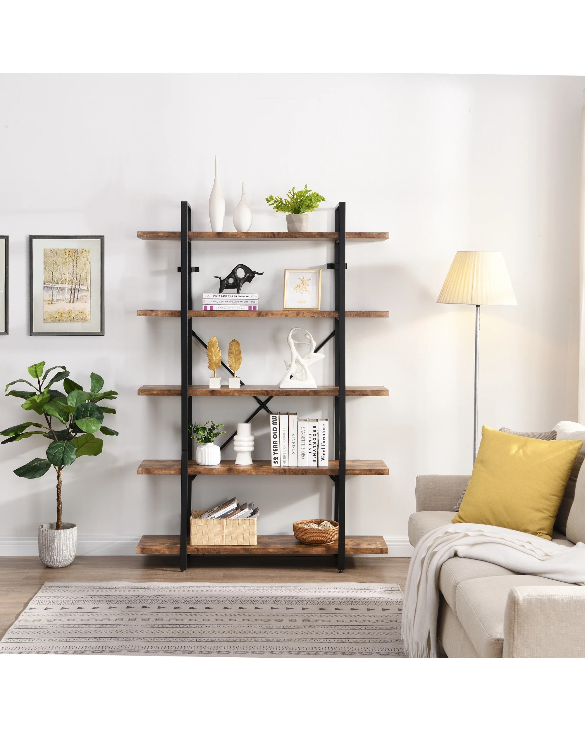 3 IHOMDEC 5 Tier Industrial Bookshelf, 3 of 5