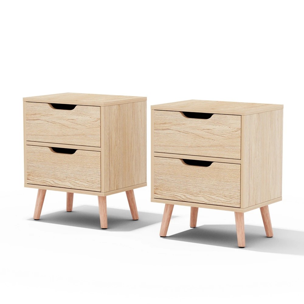 1 Artiss 2 x Bedside Table 2 Drawers - Natural, 1 of 7