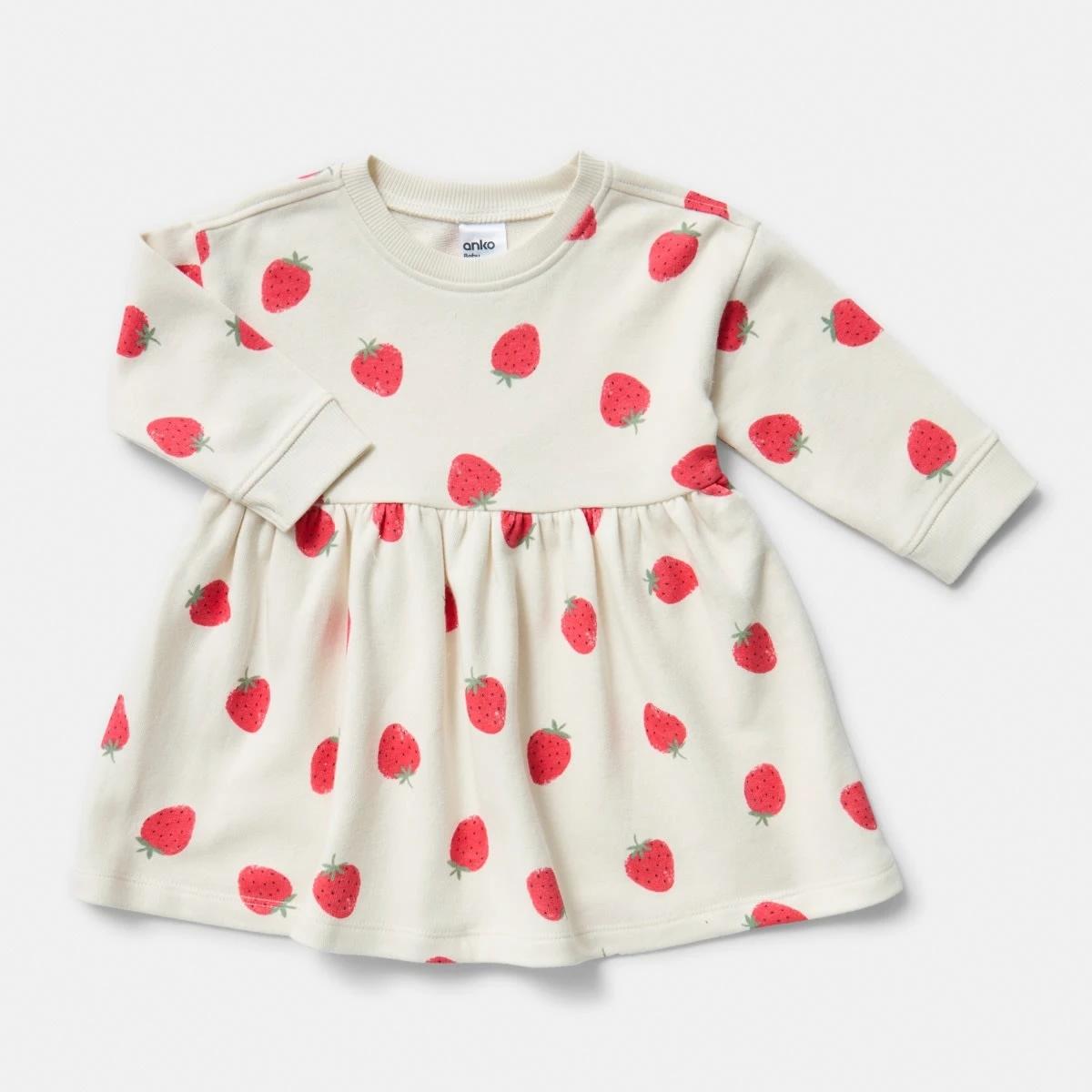 1 Long Sleeve Terry Dress CREAM STRAWBERRY, 1 of 3