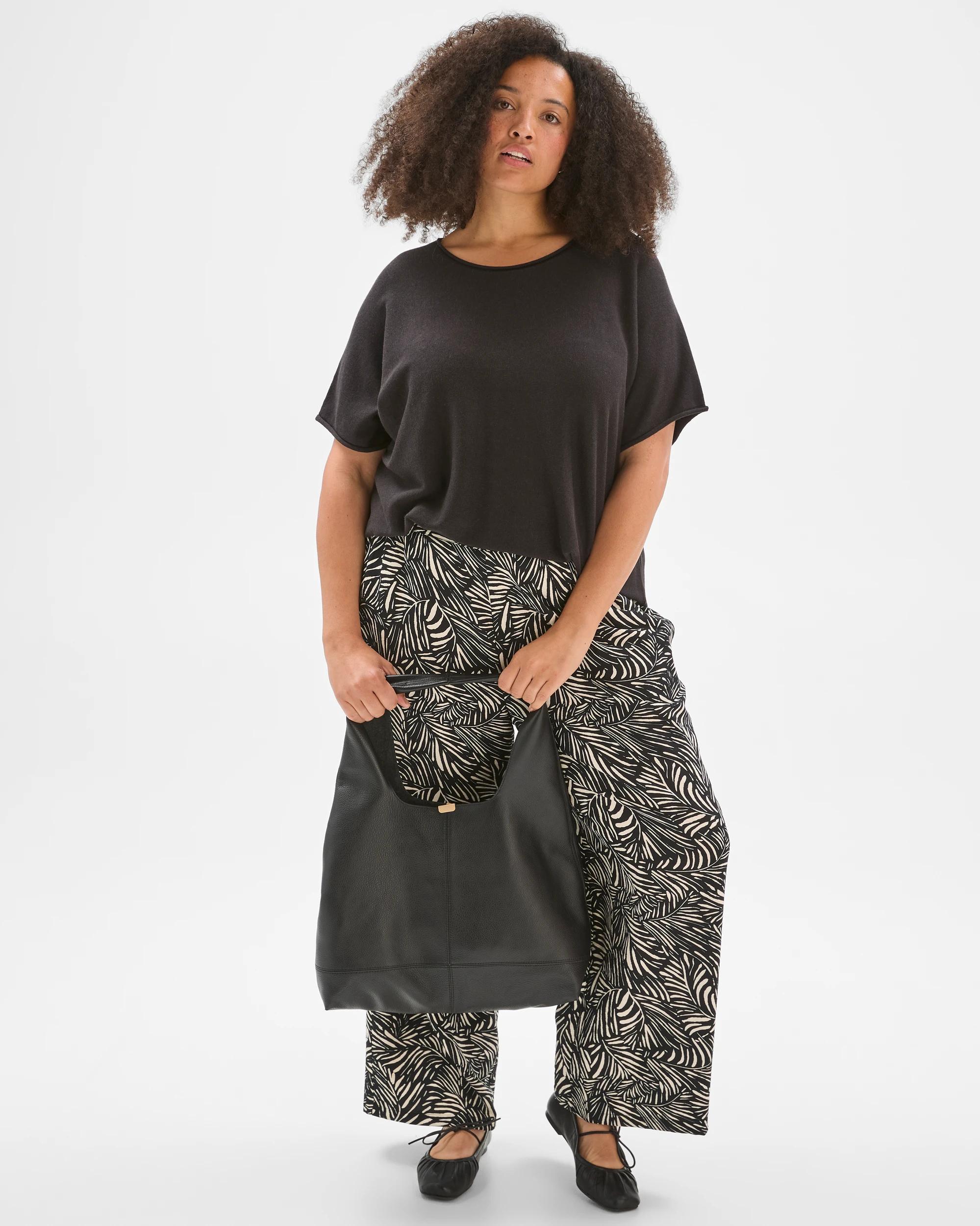 2 Target Curve Plus Size Australian Cotton Blend Roll Edge Knit Top BLACK, 2 of 5