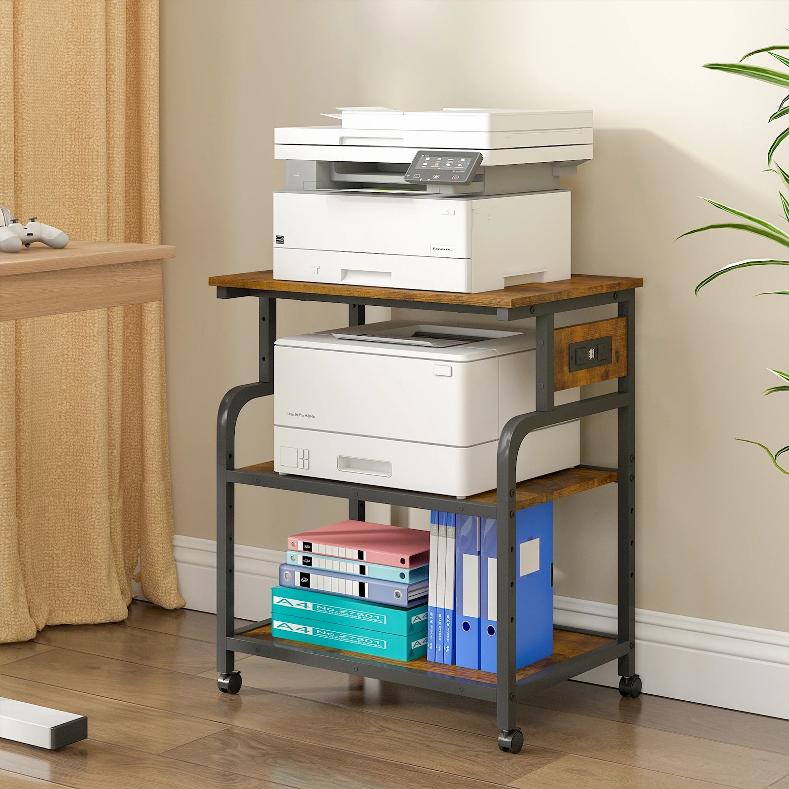 2 Advwin Large Mobile Printer Stand with Charging Station - Brown, 2 of 7