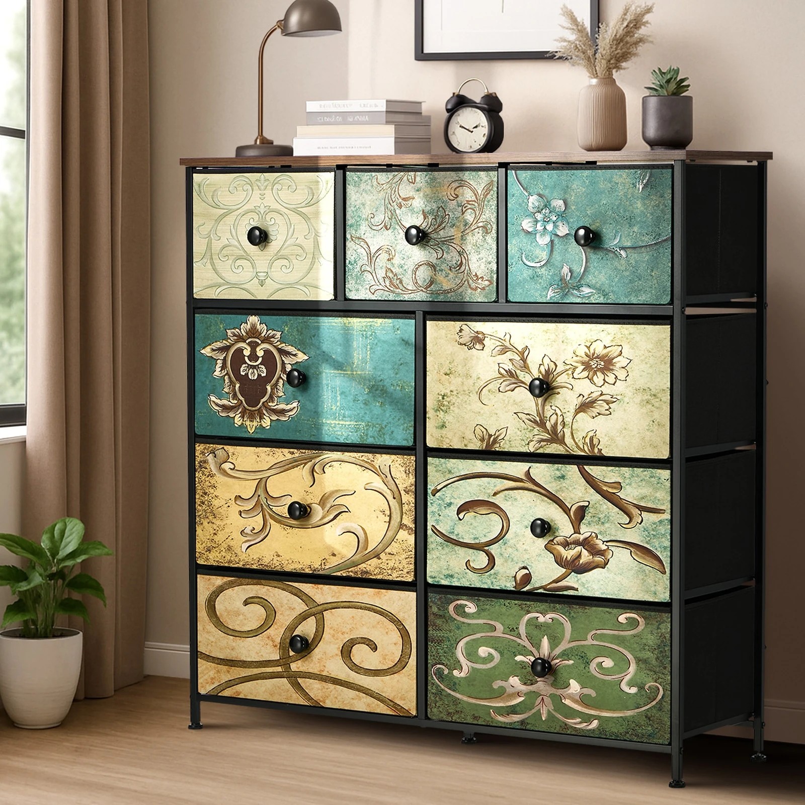 4 Oikiture 9 Chest of Drawers Fabric Storage Dresser Vintage Tallboy Organizer - Multi, 4 of 6