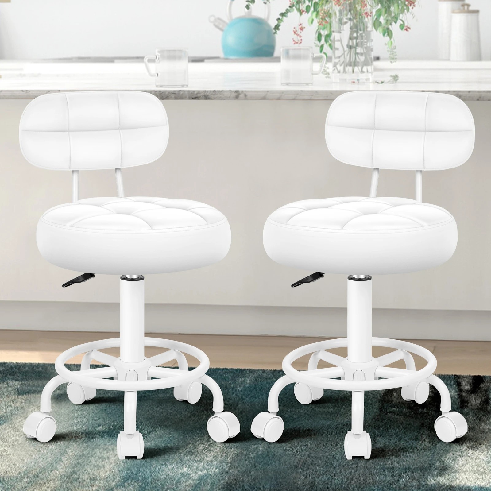 7 Alfordson 2x Salon Stool Backrest Swivel Barber Hair Dress Chair Riley - White, 7 of 7