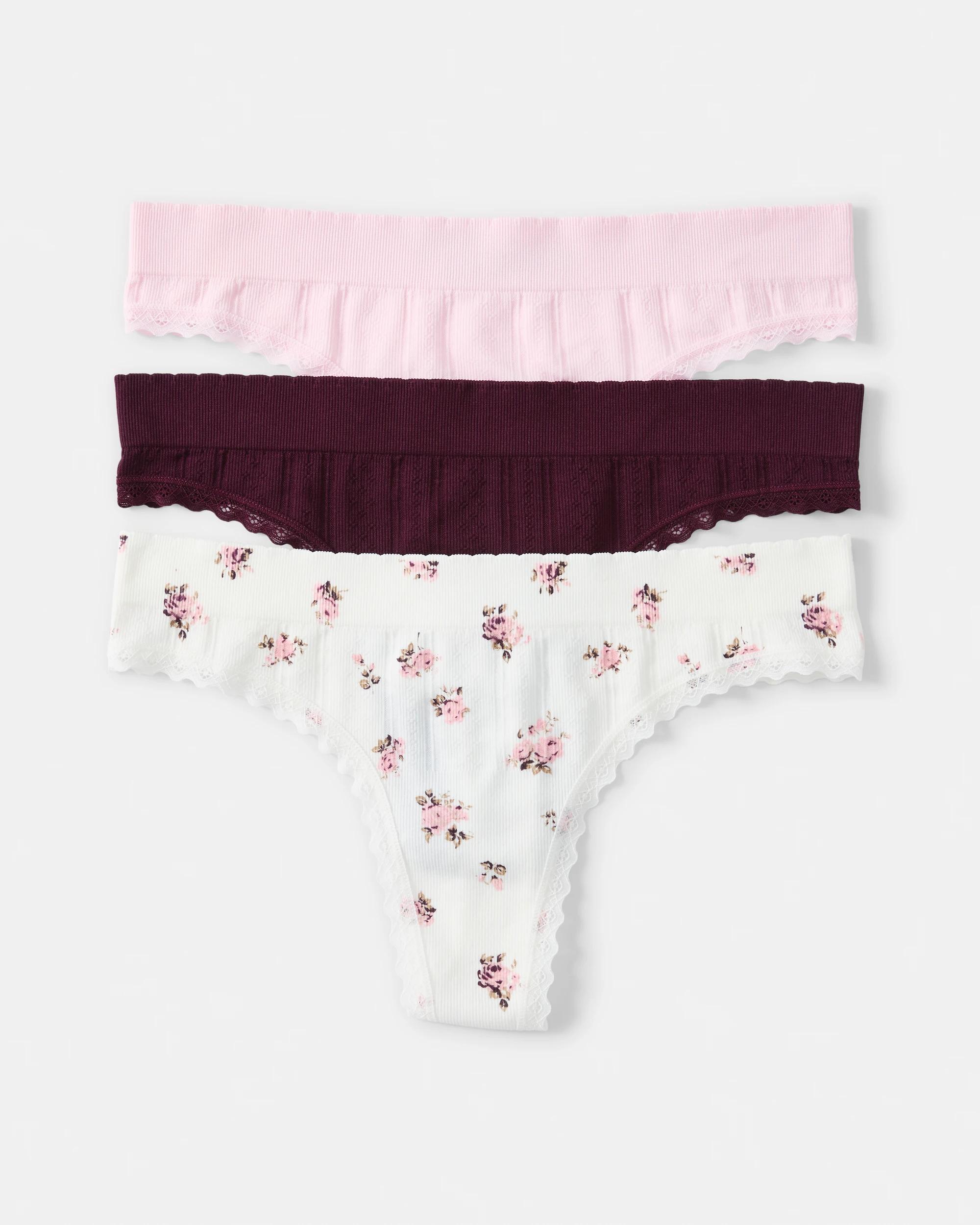 1 3 Pack Seamfree Rib G-String Briefs Wntr Rose, 1 of 9