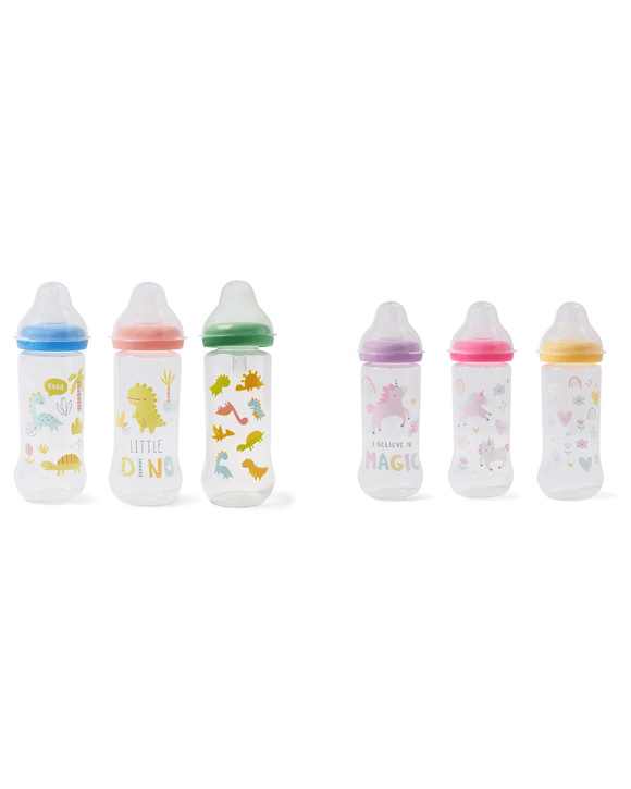 3 Pack Narrow Neck Bottles - Assorted