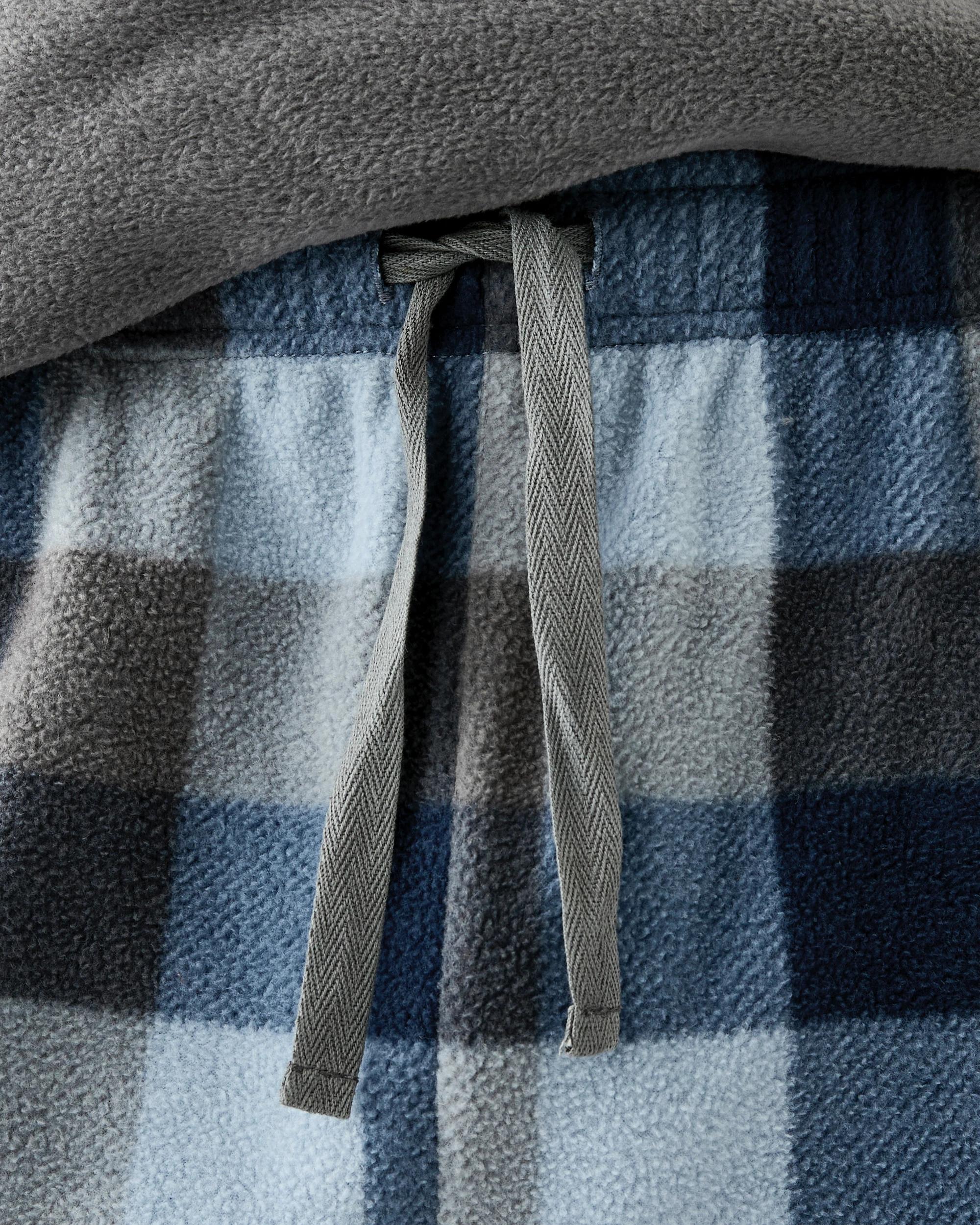 6 Long Sleeve Fleece Pyjama Set Gry Check, 6 of 7