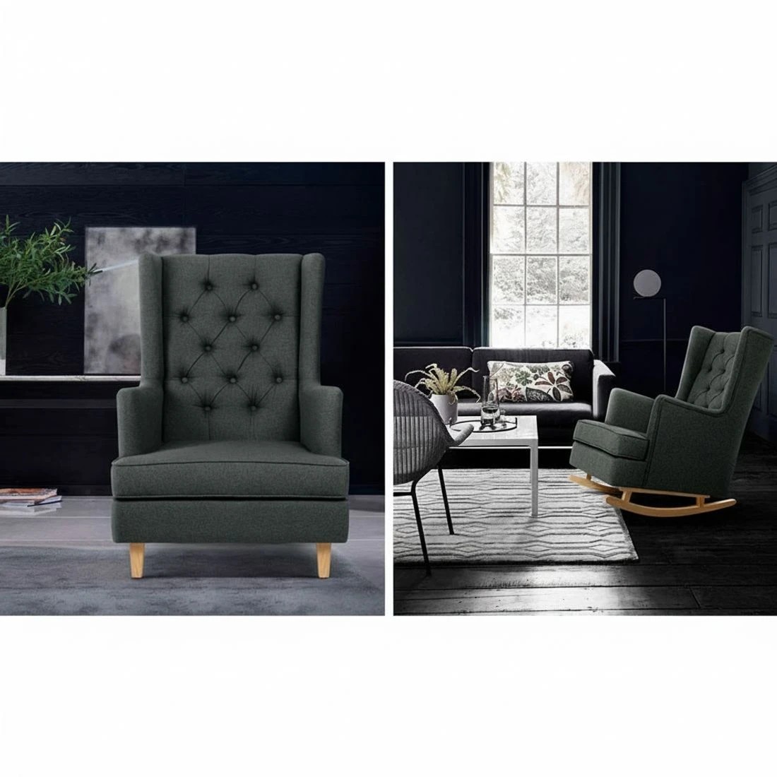 5 Artiss Rocking Chair Armchair Linen Fabric Charcoal Gaia - Charcoal, 5 of 6