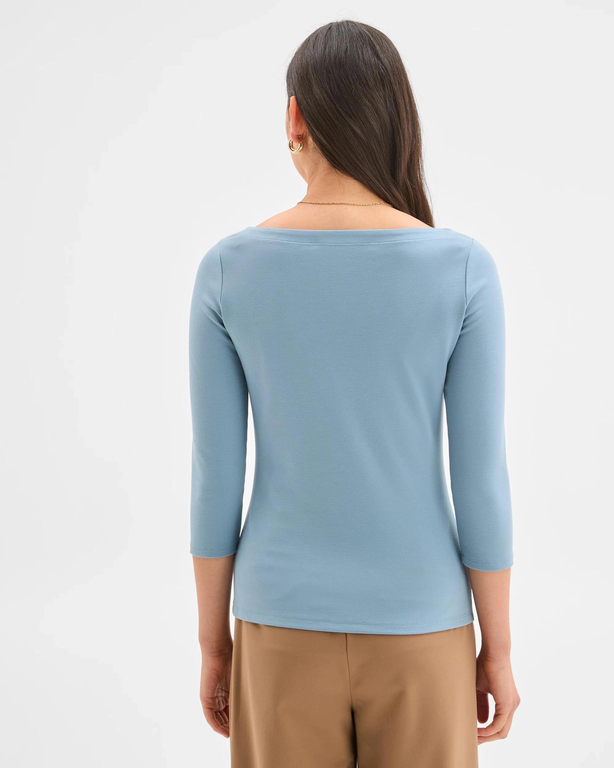 7 Preview 3/4 Sleeve Boat Neck Ponte T-Shirt MOODY BLUE, 7 of 7