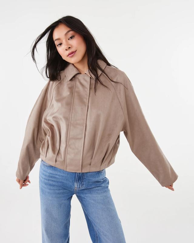 Suedette Bubble Hem Bomber Ja