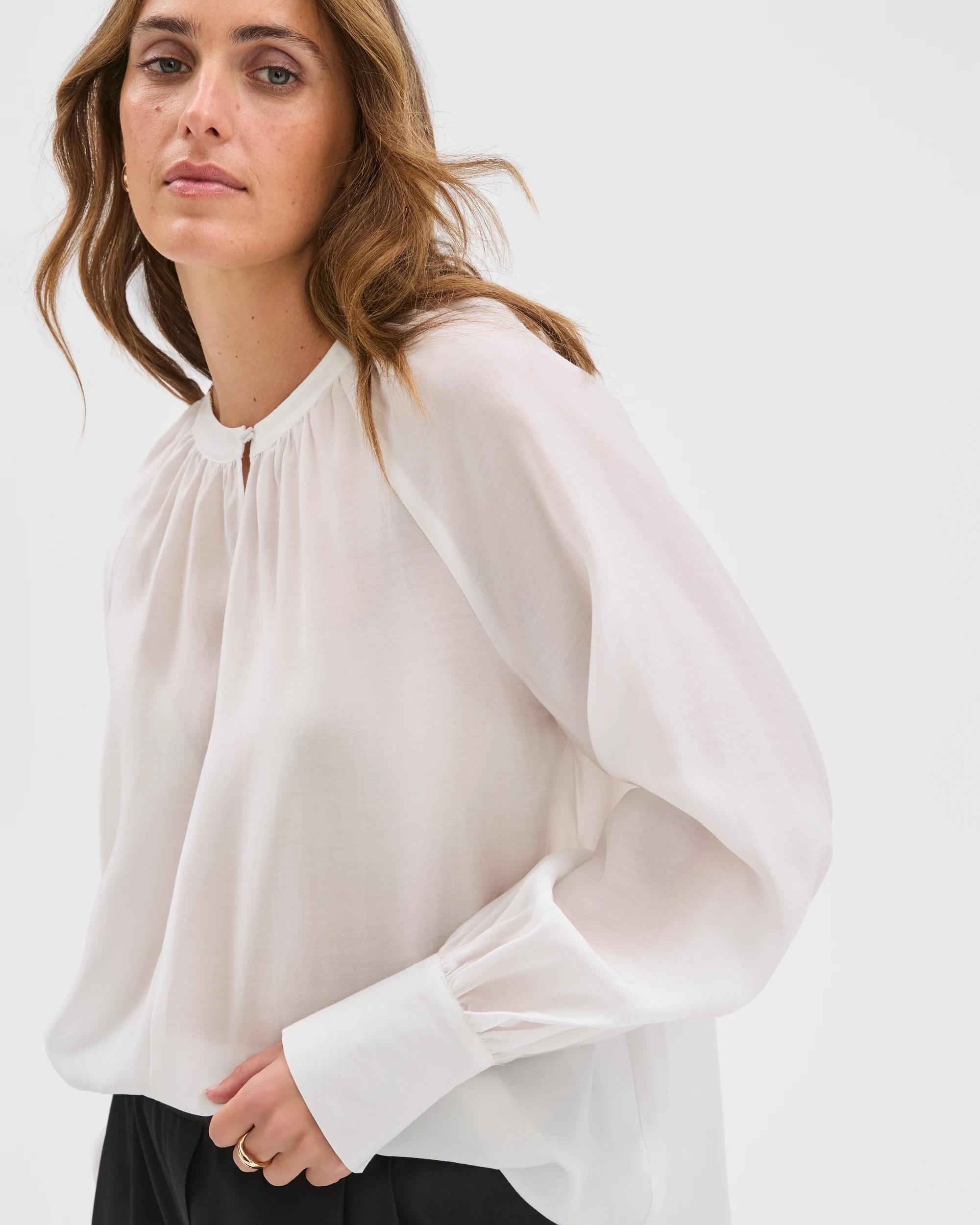 5 Preview Long Sleeve Tie Cuff Detail Blouse CLOUD DANCER, 5 of 6