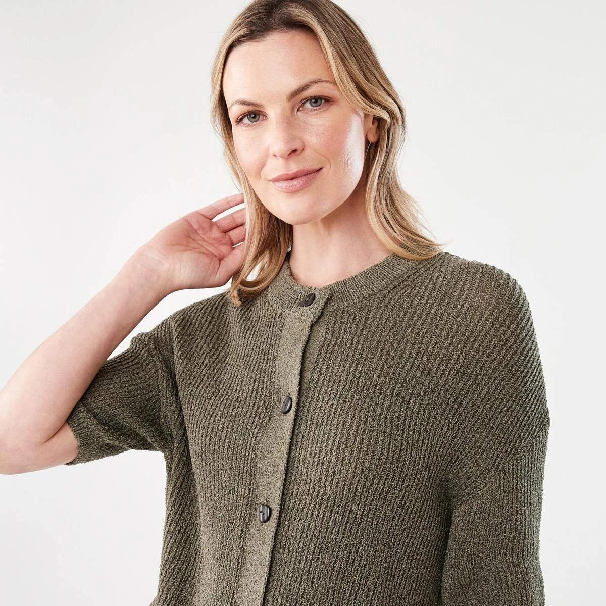 4 Short Sleeve Button Up Cardigan BURNT OLIVE, 4 of 5