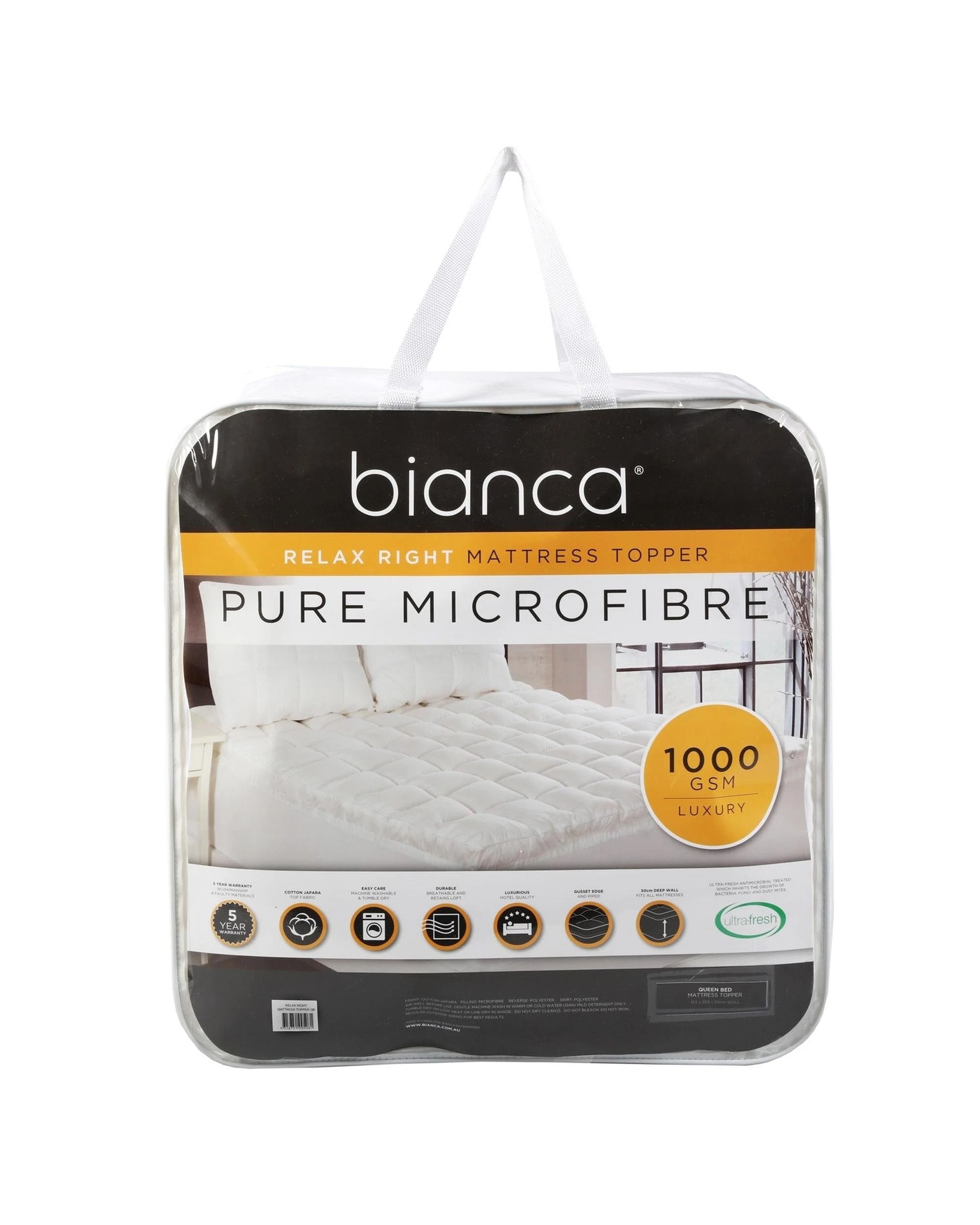 1 Bianca Relax Right Microfibre Mattress Topper Queen - White, 1 of 2