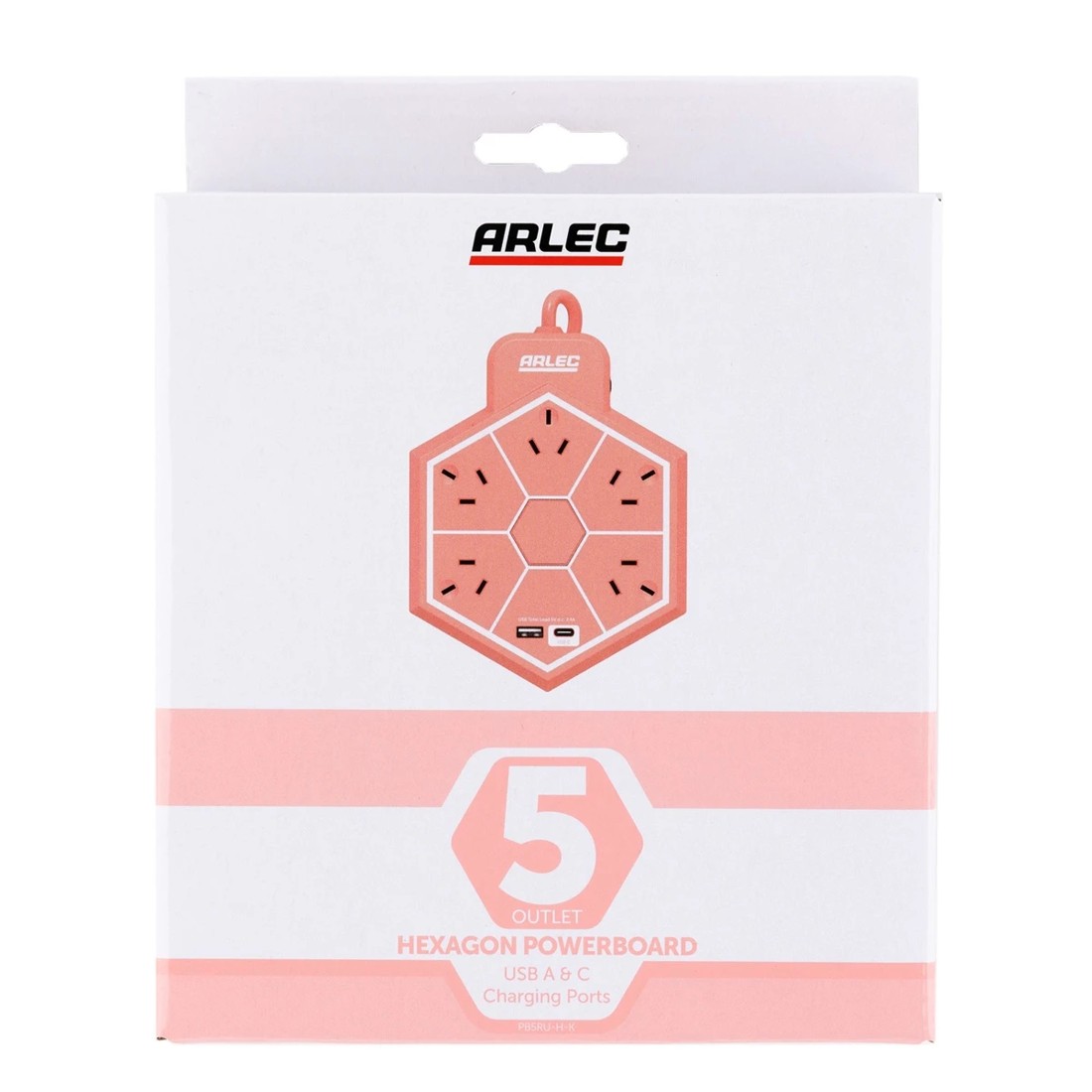 5 Arlec 5 Outlet Hexagon USB A & C Charging Ports Powerboard - Pink, 5 of 6
