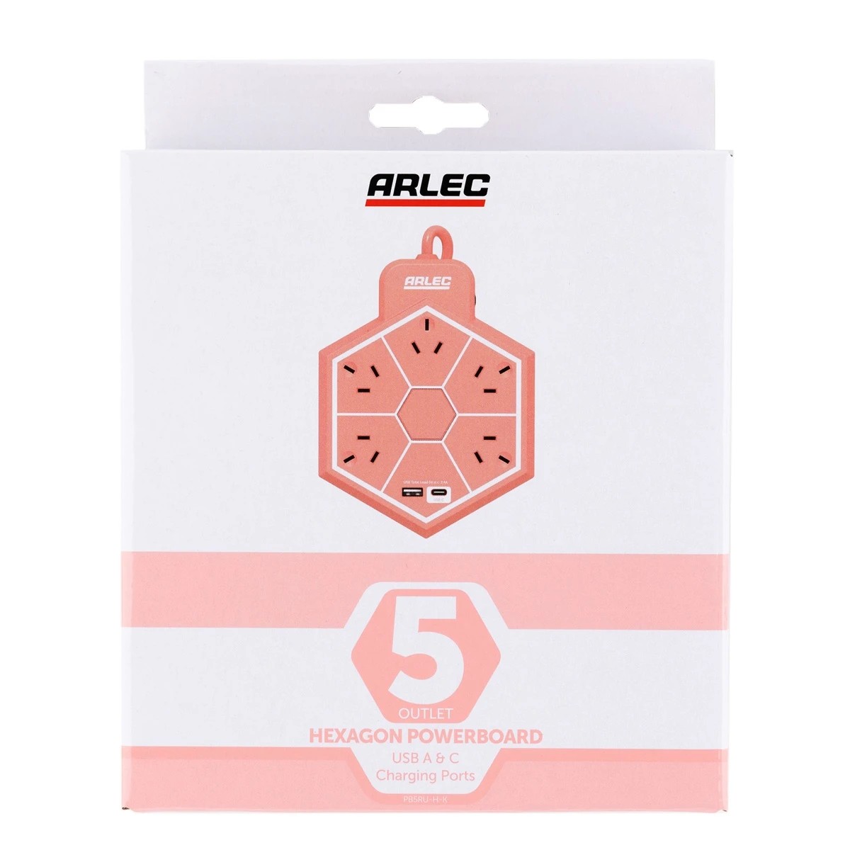 5 Arlec 5 Outlet Hexagon USB A & C Charging Ports Powerboard - Pink, 5 of 6