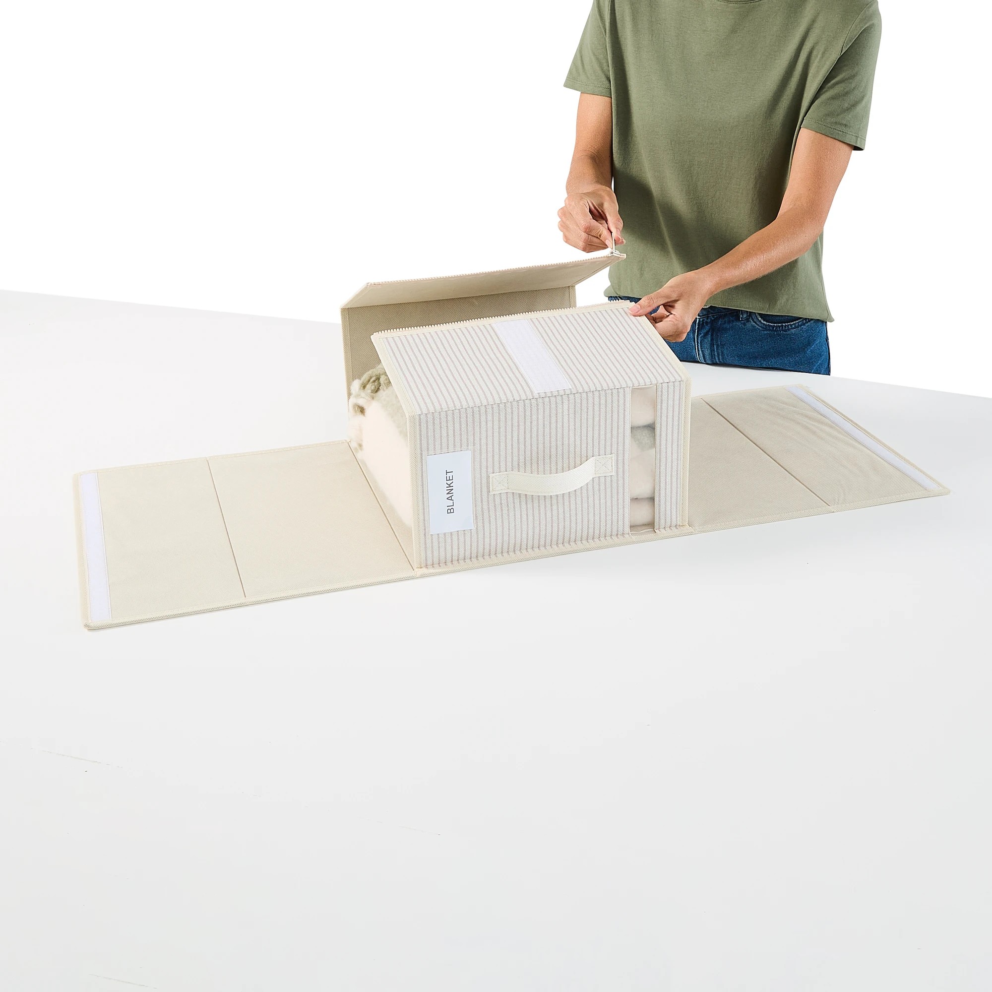 4 Linen Look Striped Bed Linen Box - Large, Beige, 4 of 10