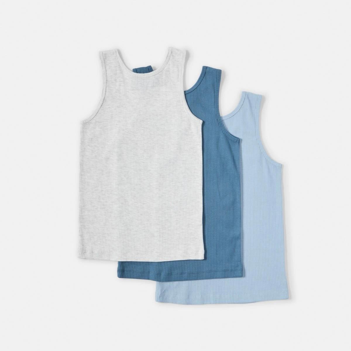 2 3 Pack Super Soft Singlets Blu Multi, 2 of 9